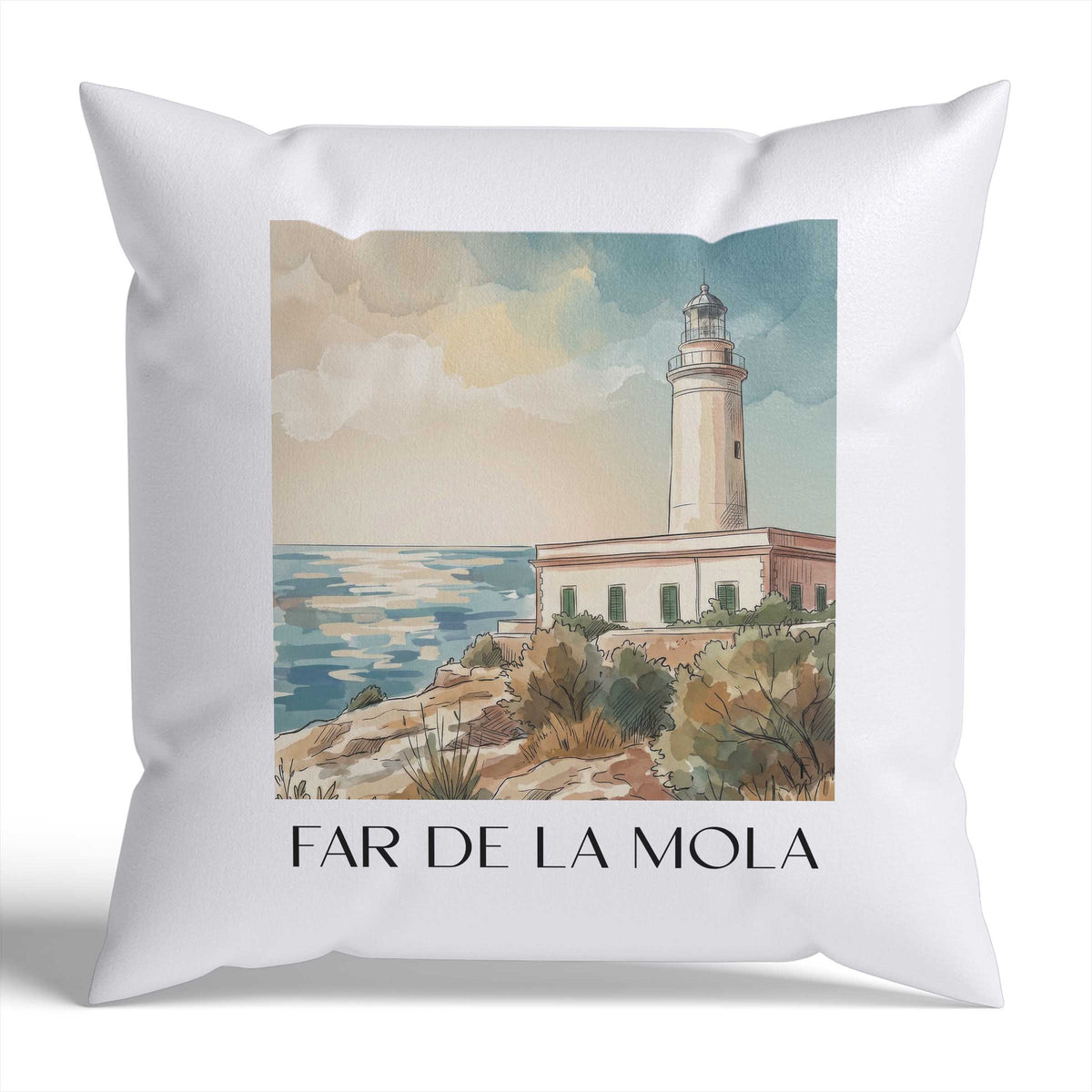 far-de-la-mola-formentera-spanien-kissenbezug-aquarell