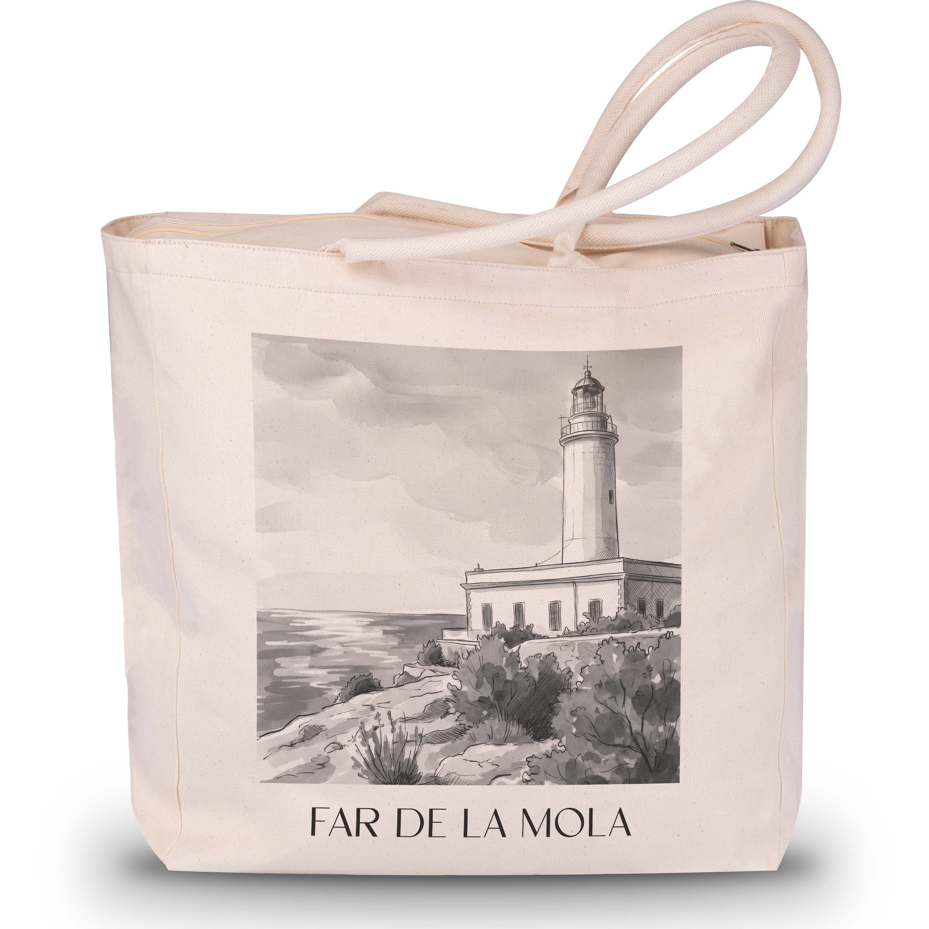 far-de-la-mola-formentera-spanien-einkaufstasche-aquarell-schwarz-weiss