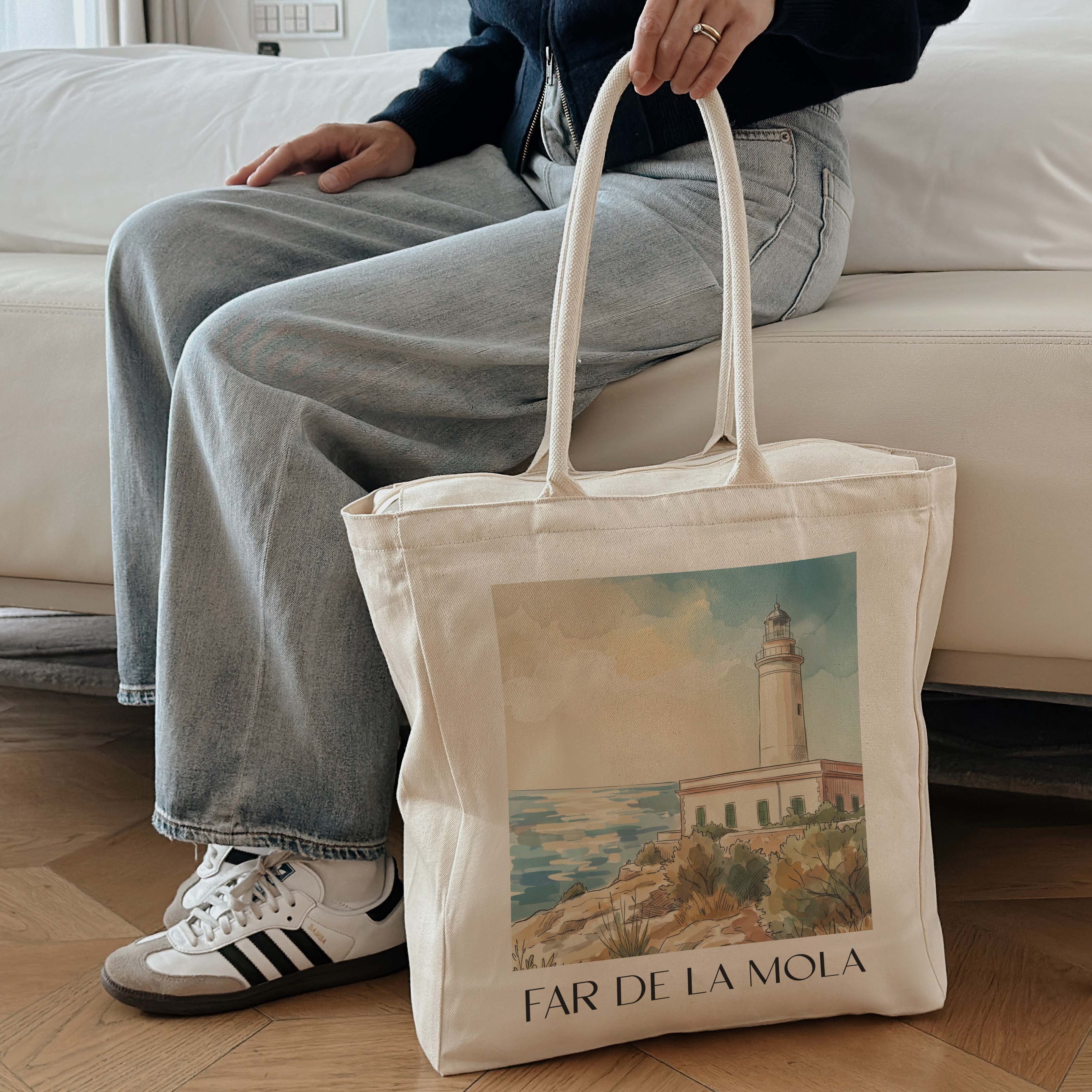 far-de-la-mola-formentera-spanien-einkaufstasche-aquarell