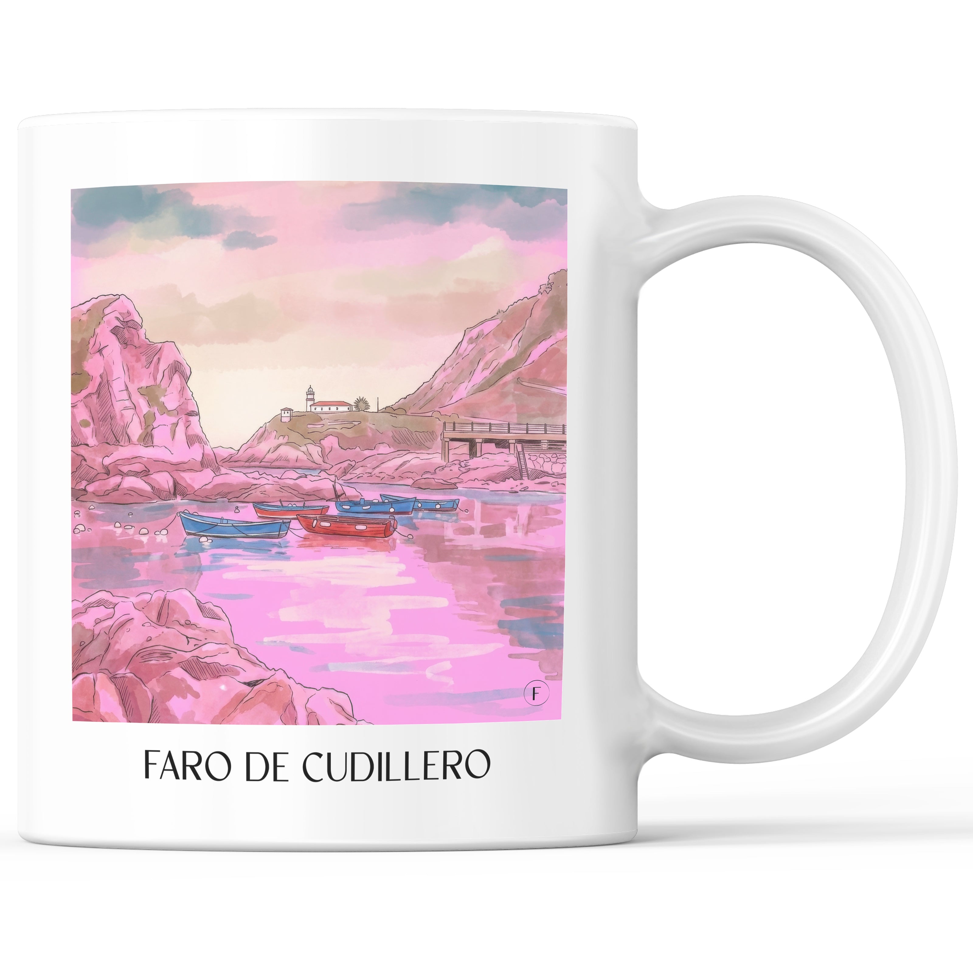 Faro de Cudillero Kaffeebecher - Spanien - Spanien Becher - Kaffeetasse im Aquarell Pink Stil - favplace