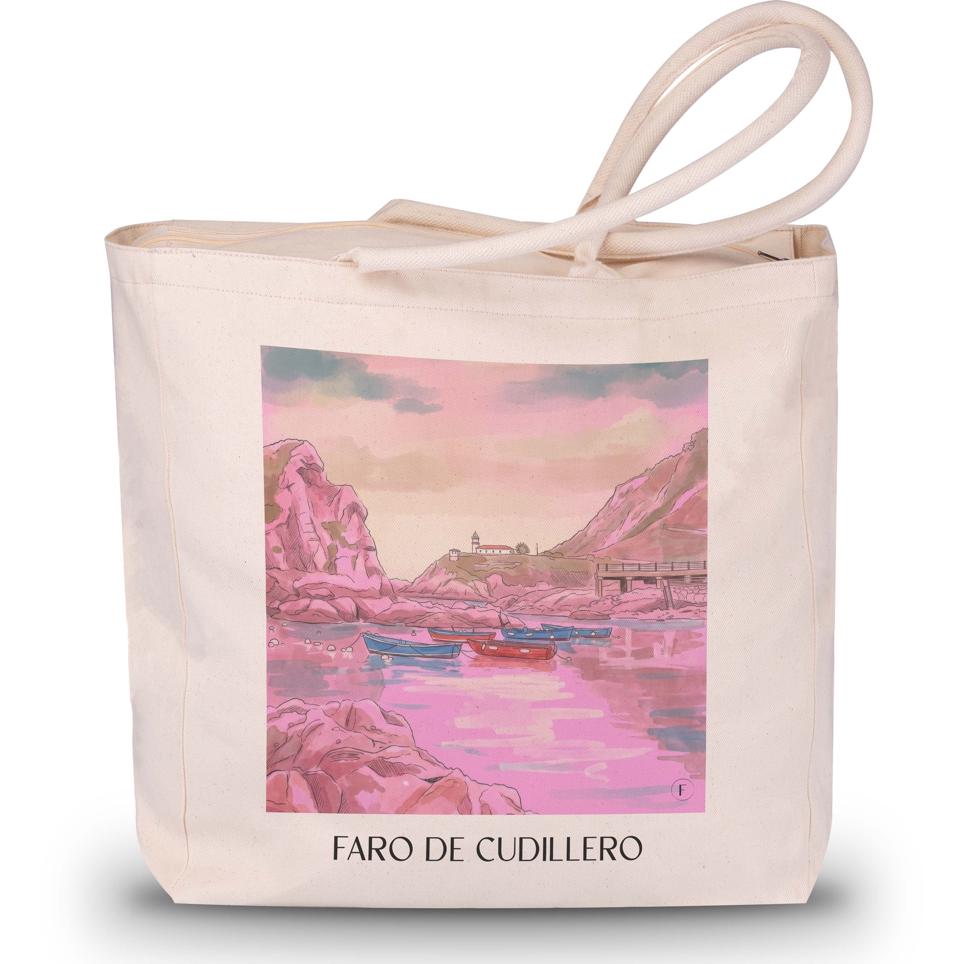 faro-de-cudillero-spanien-spanien-einkaufstasche-aquarell-pink-rosa