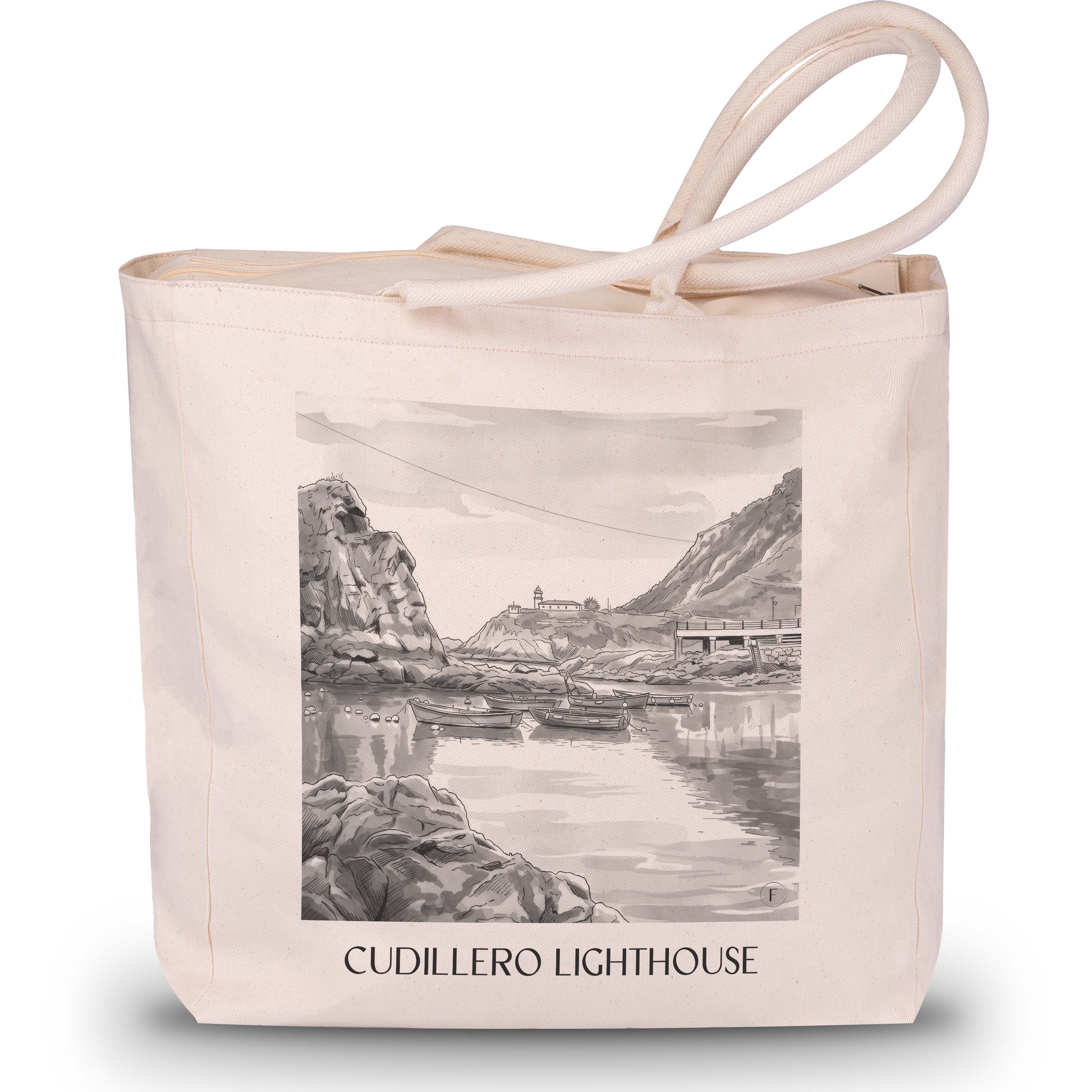 Faro de Cudillero Shopping Tasche - Spanien - Spanien Tote Bag - Einkaufstasche im Aquarell Schwarz-Weiß Stil - favplace