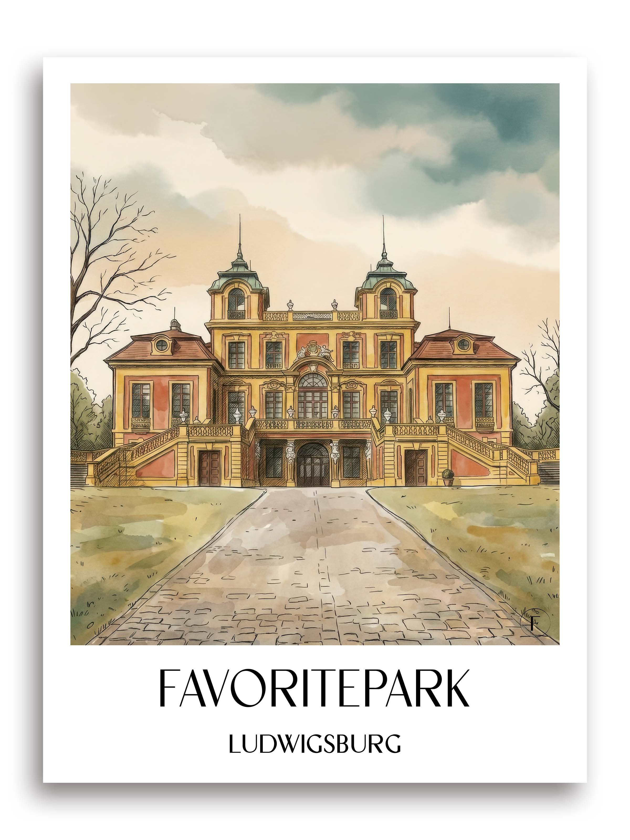 Favoritepark Poster - Ludwigsburg - Deutschland Kunstdruck - Aquarell von A4 bis A1 - favplace