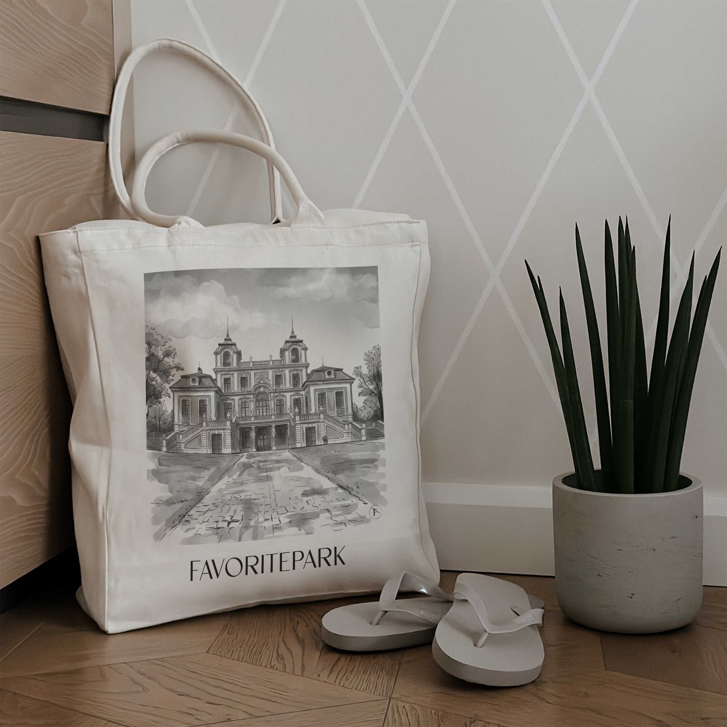 favoritepark-ludwigsburg-deutschland-einkaufstasche-aquarell-schwarz-weiss