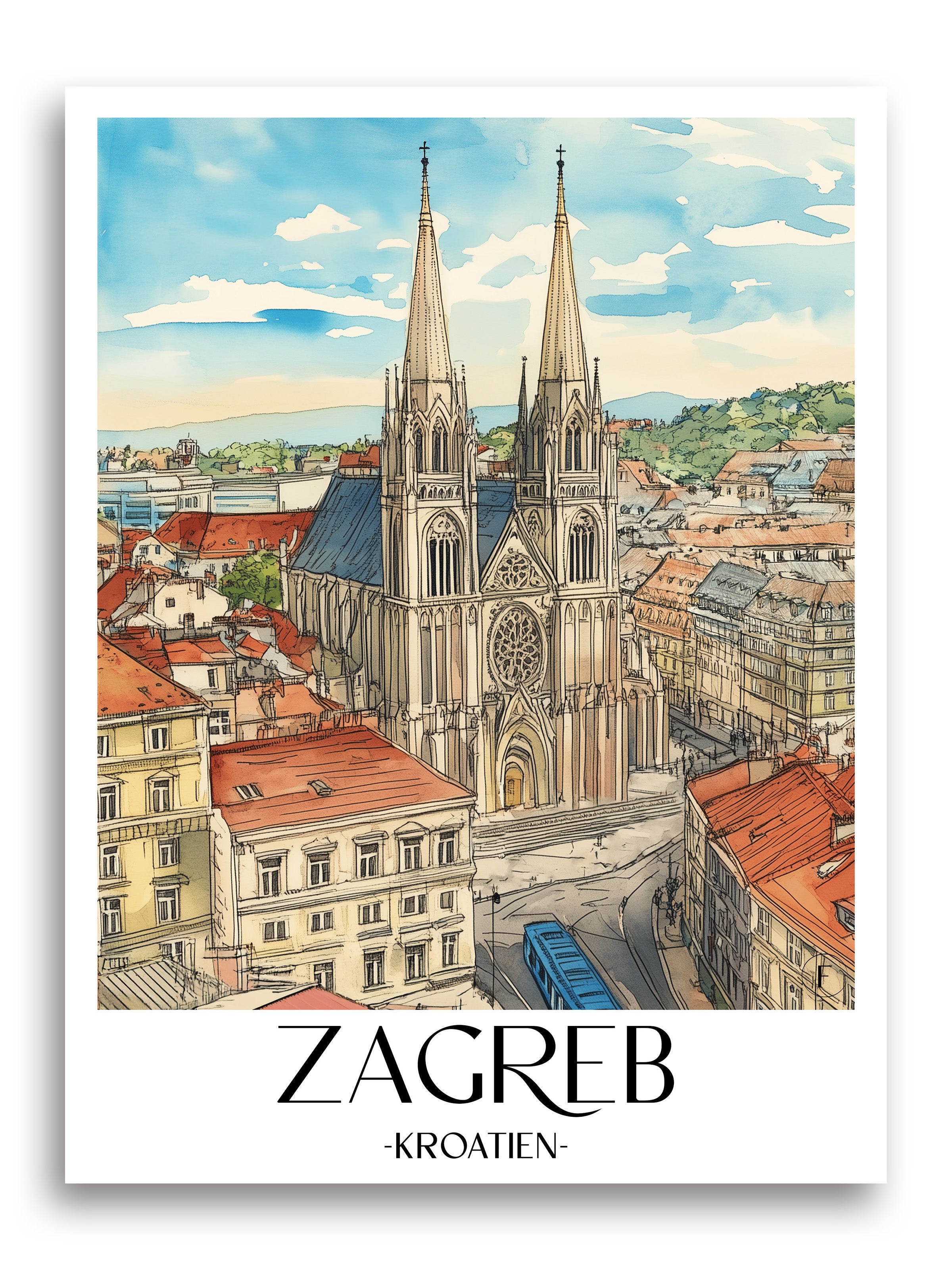 zagreb-kroatien-poster-aquarell