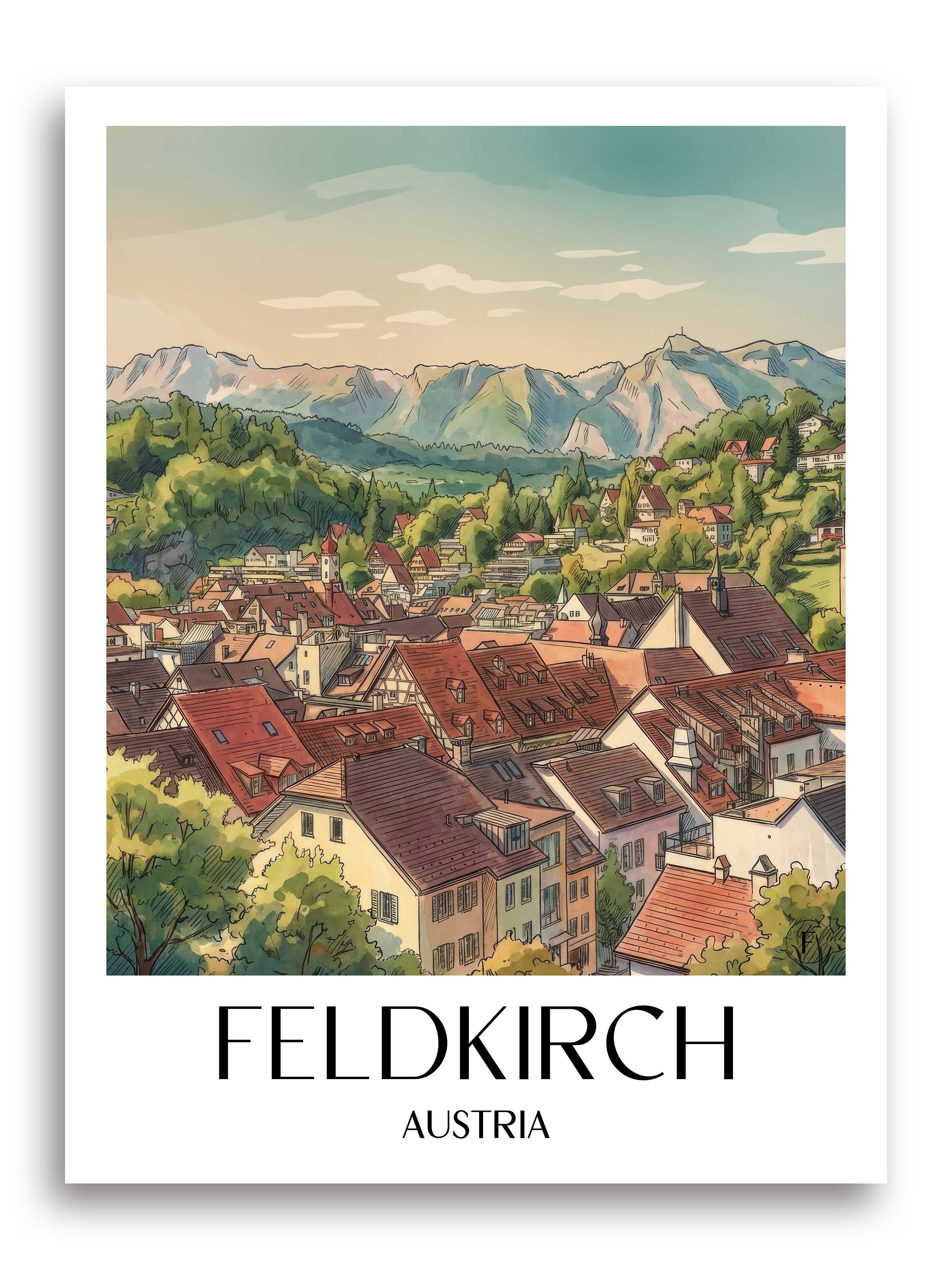 Feldkirch Poster - Österreich - Österreich Kunstdruck - Aquarell von A4 bis A1 - favplace