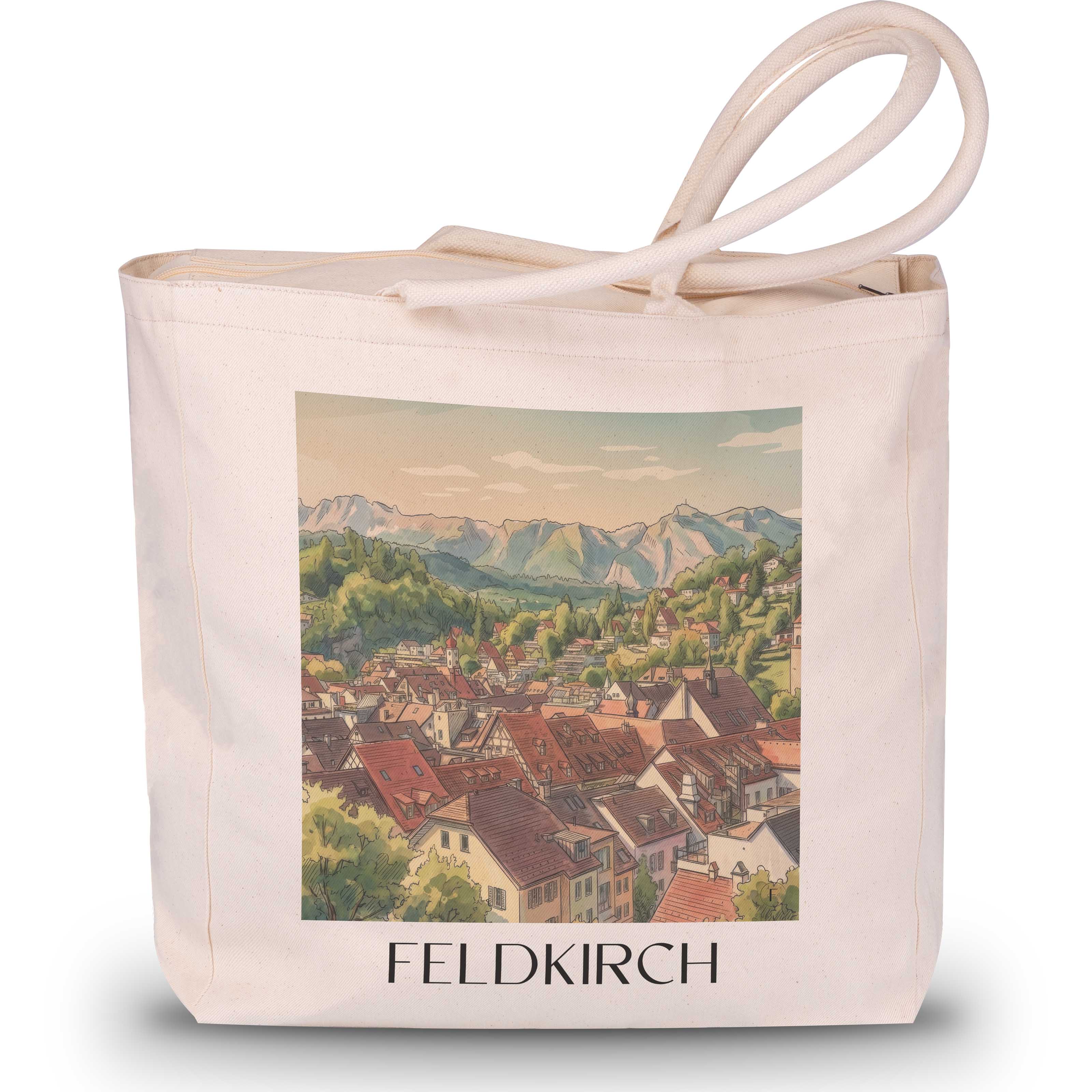 Feldkirch Shopping Tasche - Österreich - Österreich Tote Bag - Einkaufstasche im Aquarell Stil - favplace