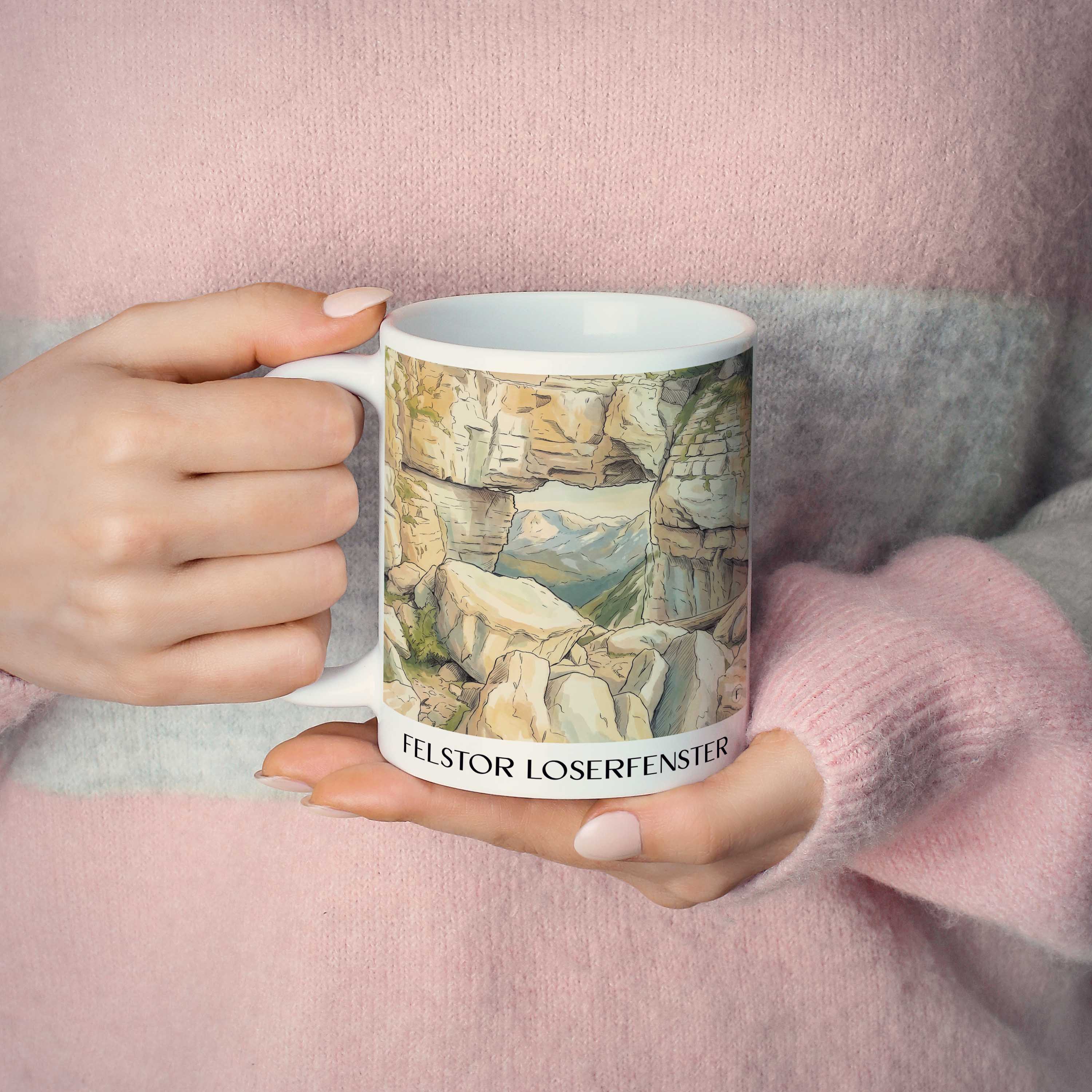 felstor-loserfenster-steiermark-österreich-kaffeebecher-aquarell