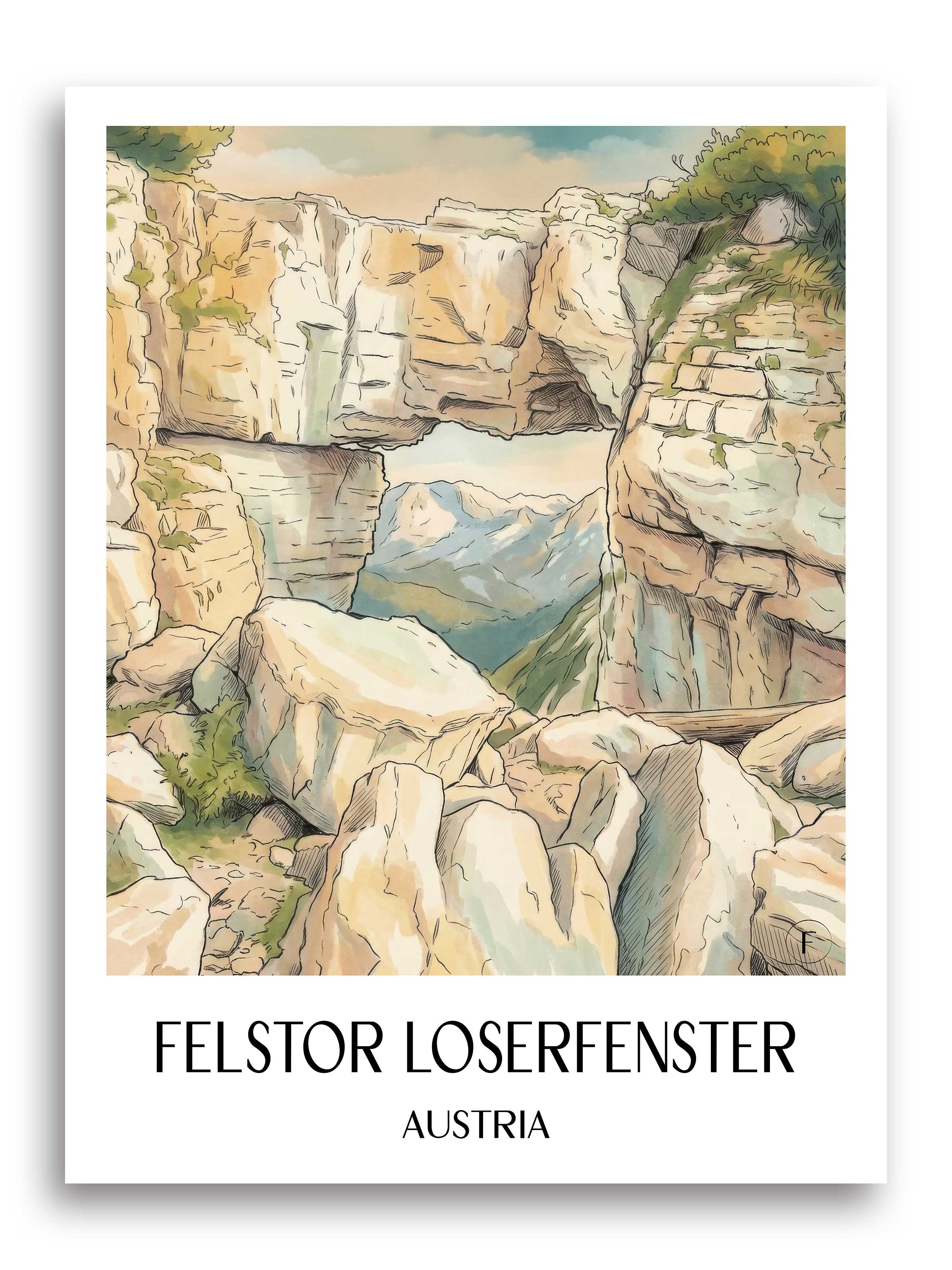 Felstor Loserfenster Poster - Steiermark - Österreich Kunstdruck - Aquarell von A4 bis A1 - favplace
