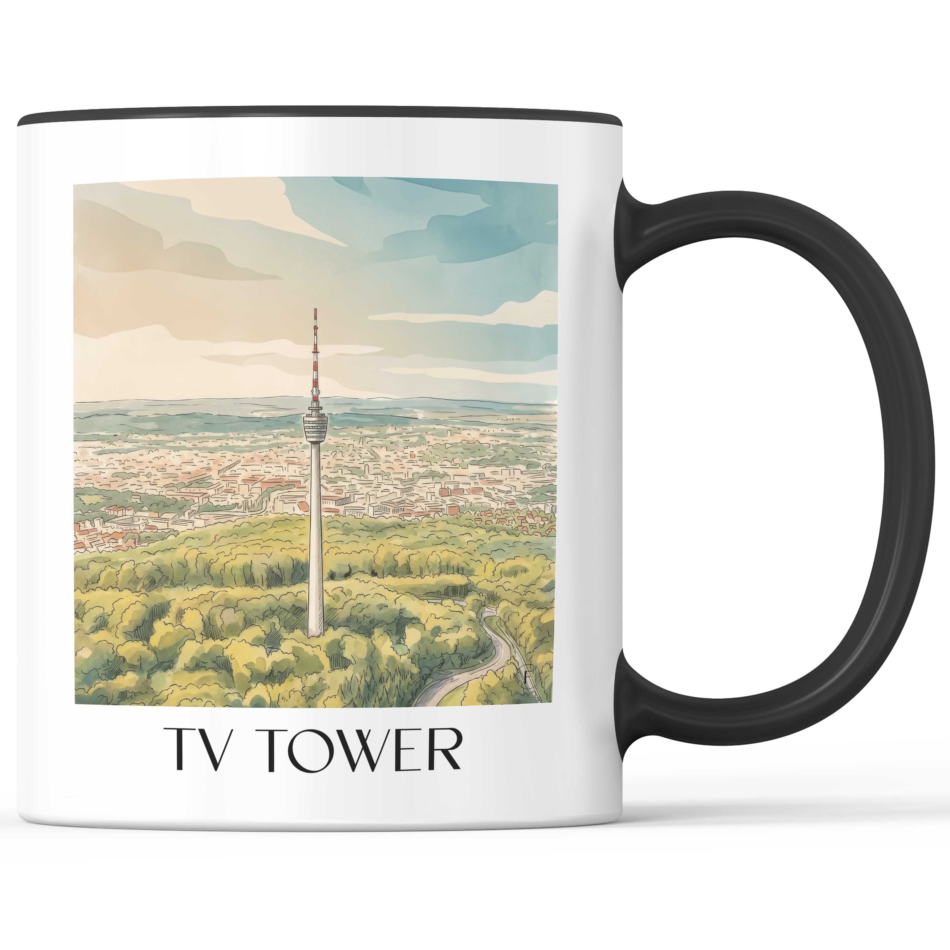 Fernsehturm Kaffeebecher - Stuttgart - Deutschland Becher - Kaffeetasse im Aquarell Stil - favplace