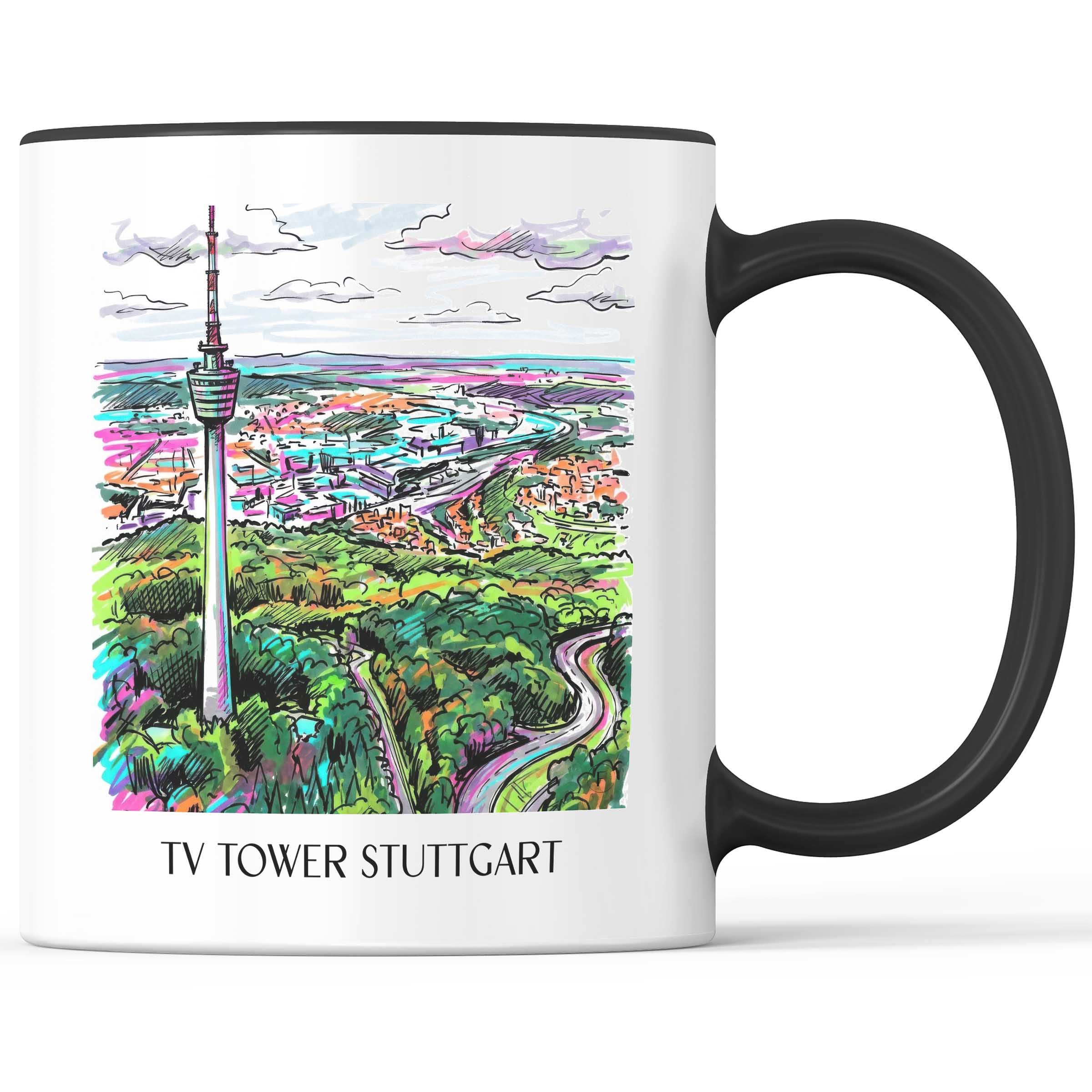 Fernsehturm Kaffeebecher - Stuttgart - Deutschland Becher - Kaffeetasse im Tag Graffiti Stil