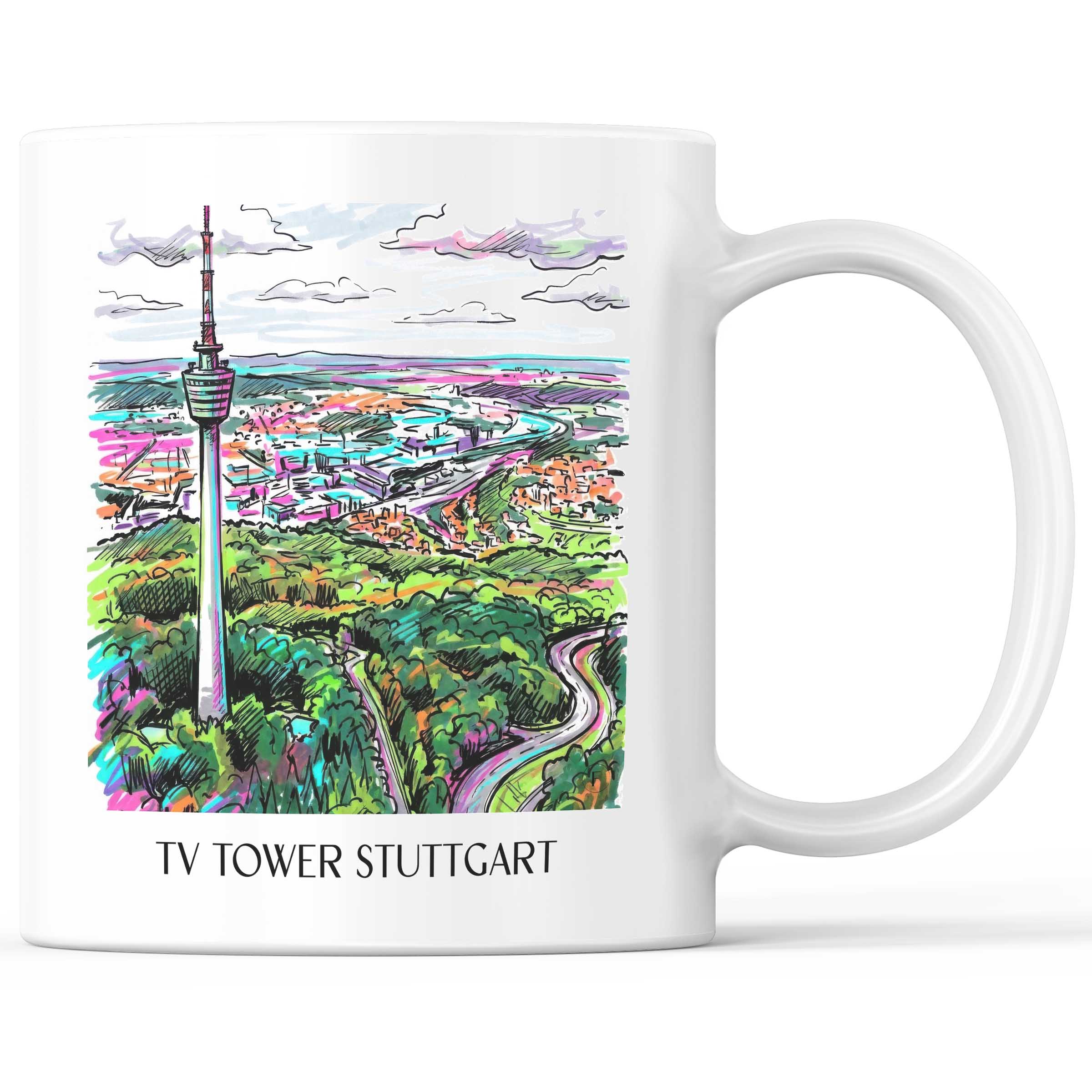 Fernsehturm Kaffeebecher - Stuttgart - Deutschland Becher - Kaffeetasse im Tag Graffiti Stil