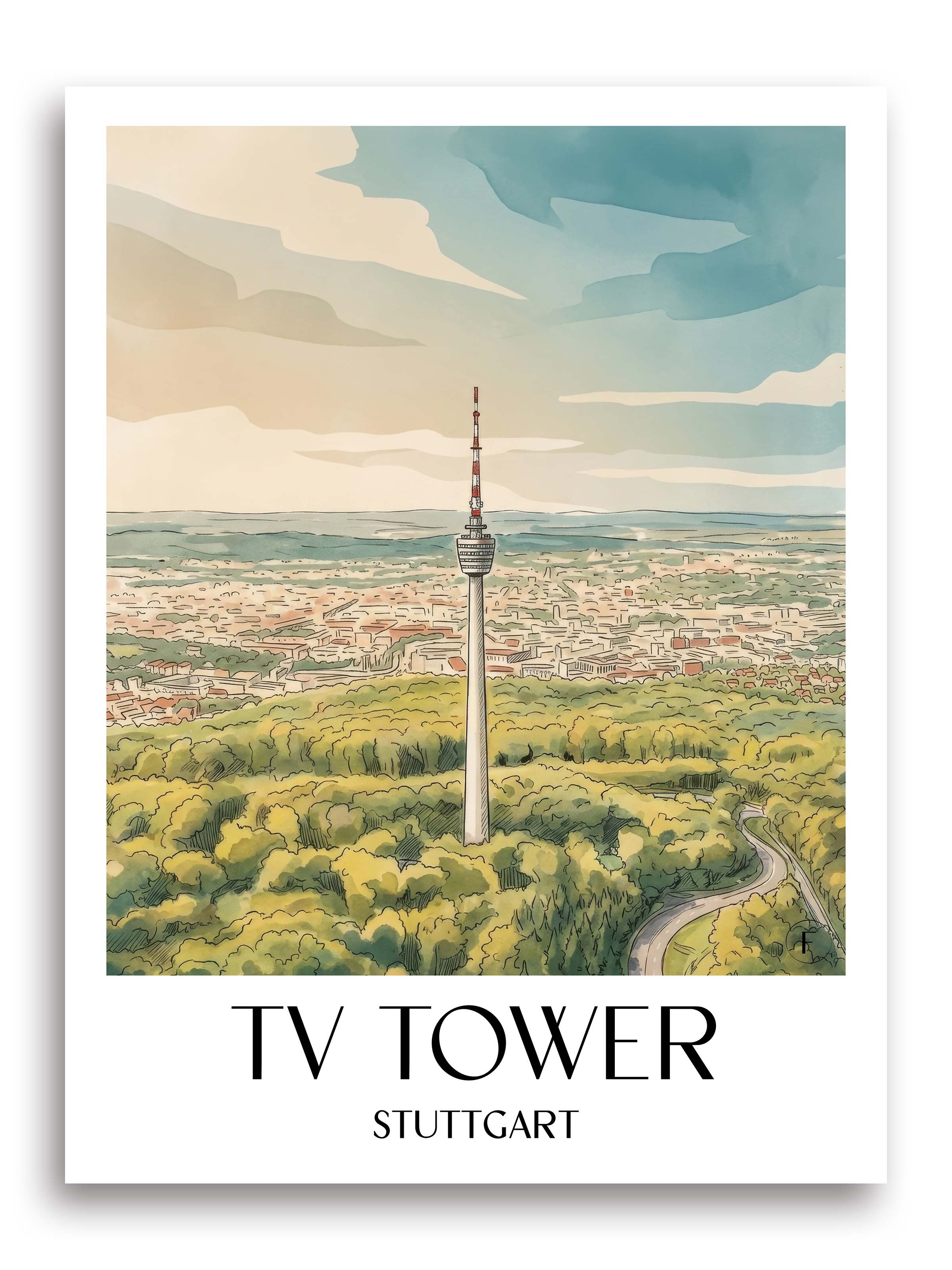 Fernsehturm Poster - Stuttgart - Deutschland Kunstdruck - Aquarell von A4 bis A1 - favplace