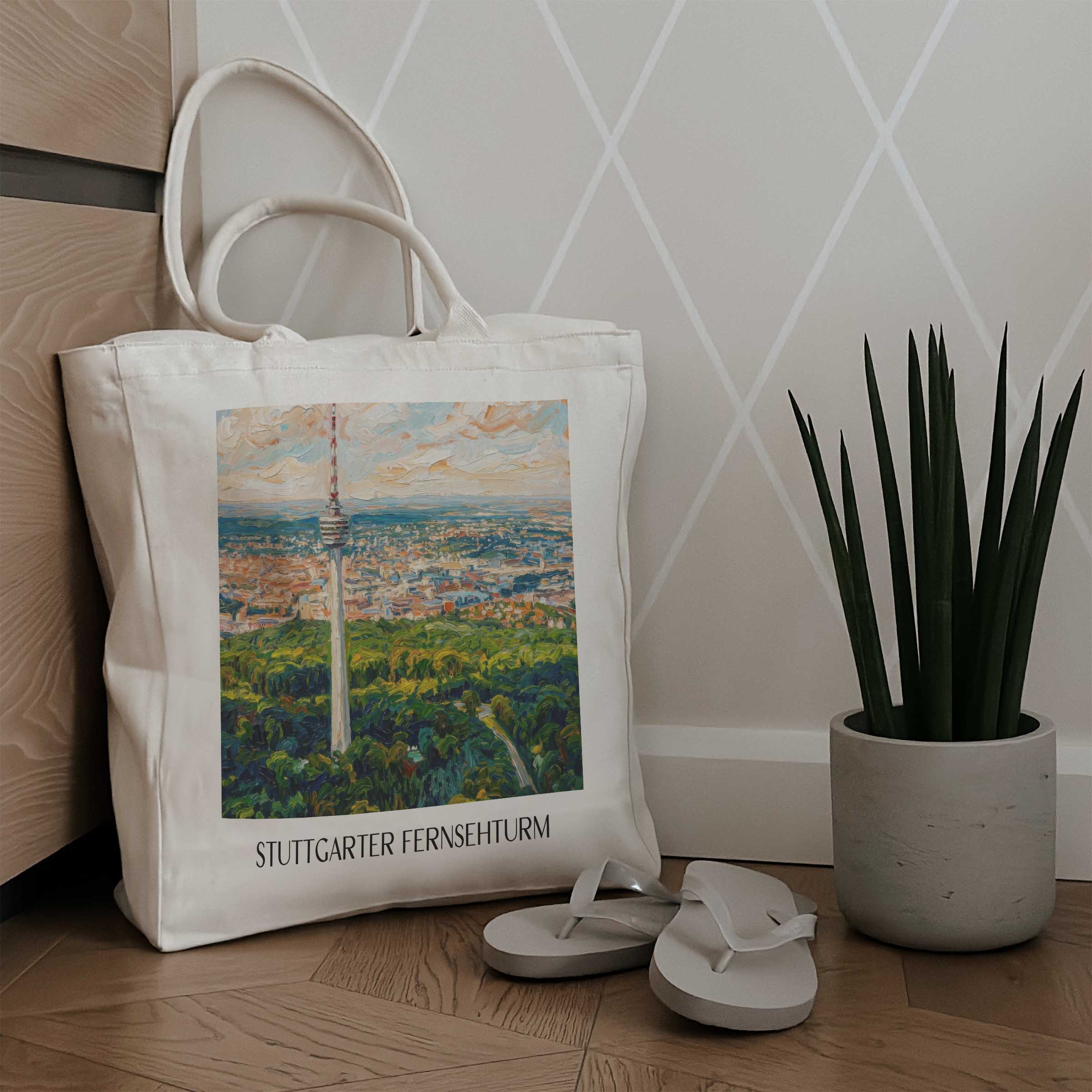 fernsehturm-stuttgart-deutschland-einkaufstasche-oil-painting-oelgemaelde