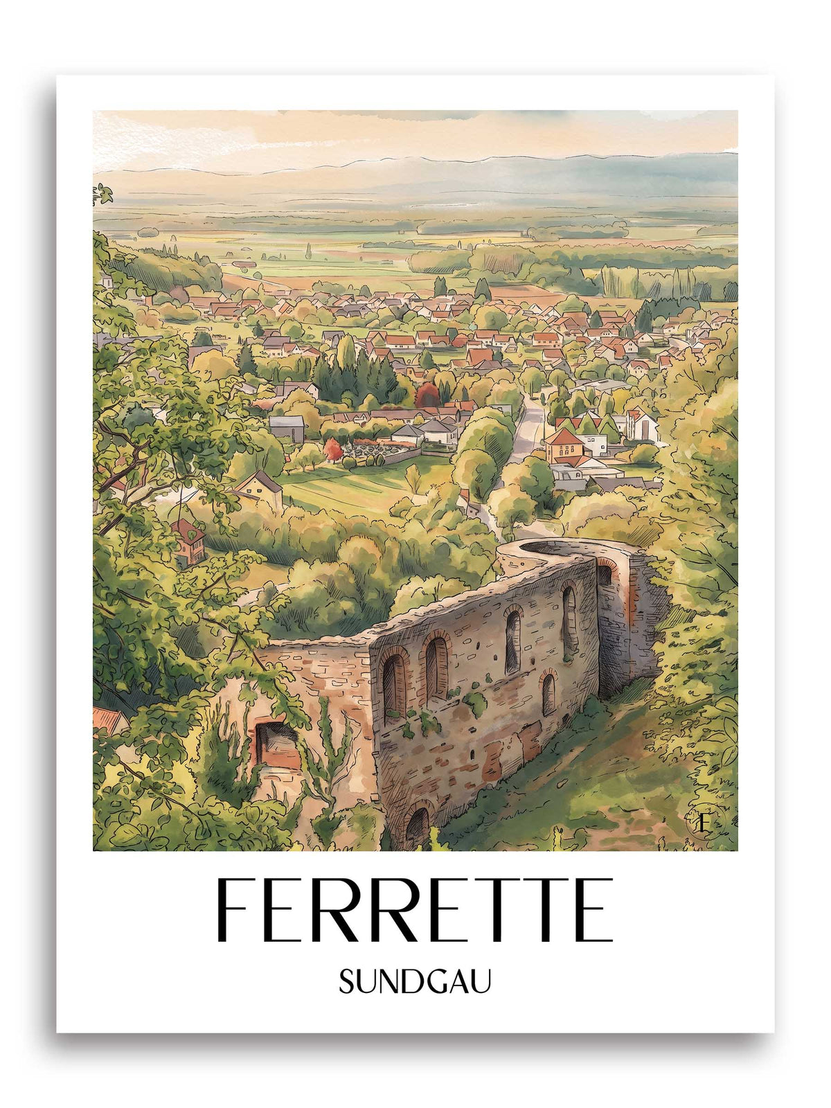 ferrette-sundgau-frankreich-poster-aquarell