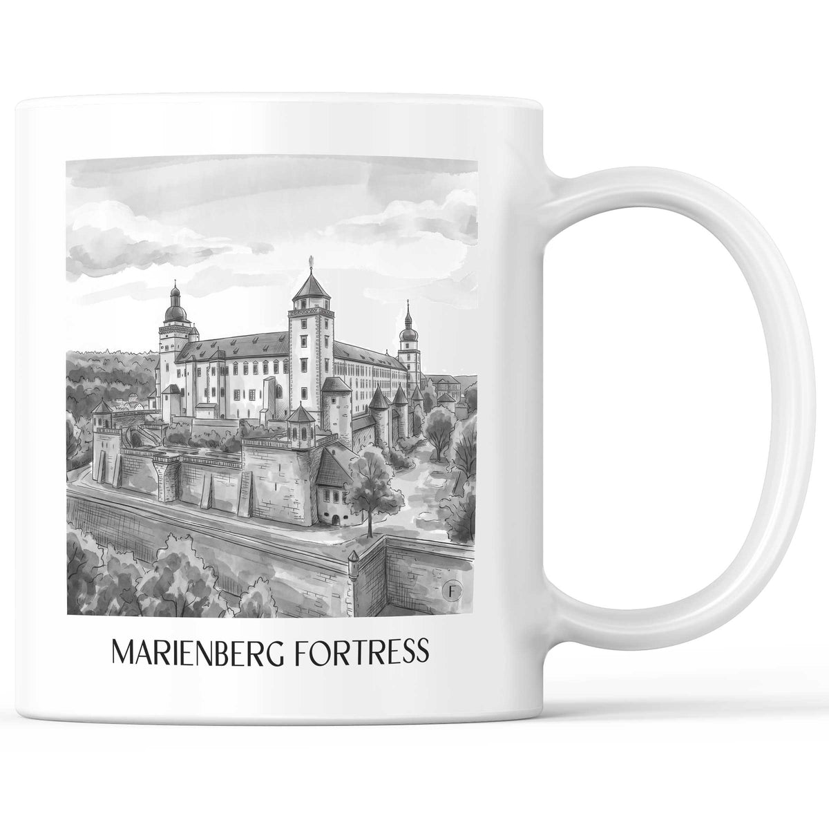 Festung Marienberg Kaffeebecher - Würzburg - Deutschland Becher - Kaffeetasse im Aquarell Schwarz-Weiß Stil - favplace