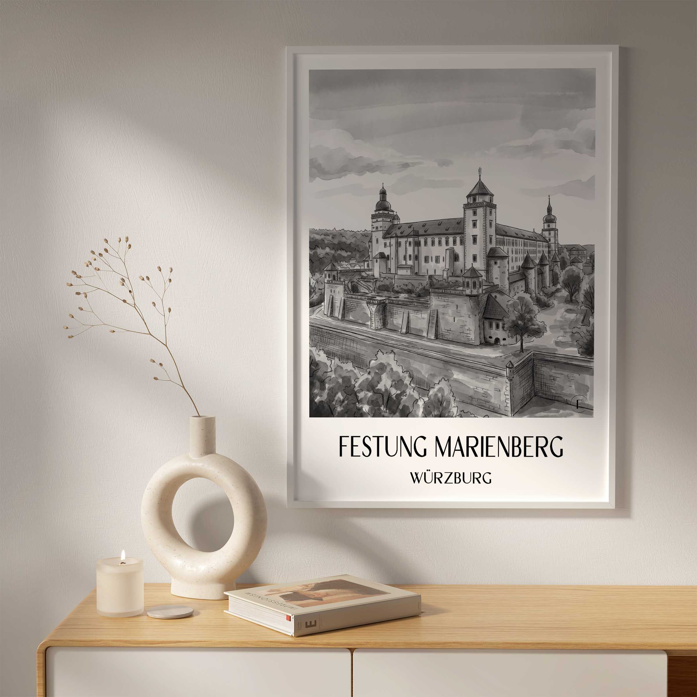 festung-marienberg-würzburg-deutschland-poster-aquarell-schwarz-weiss