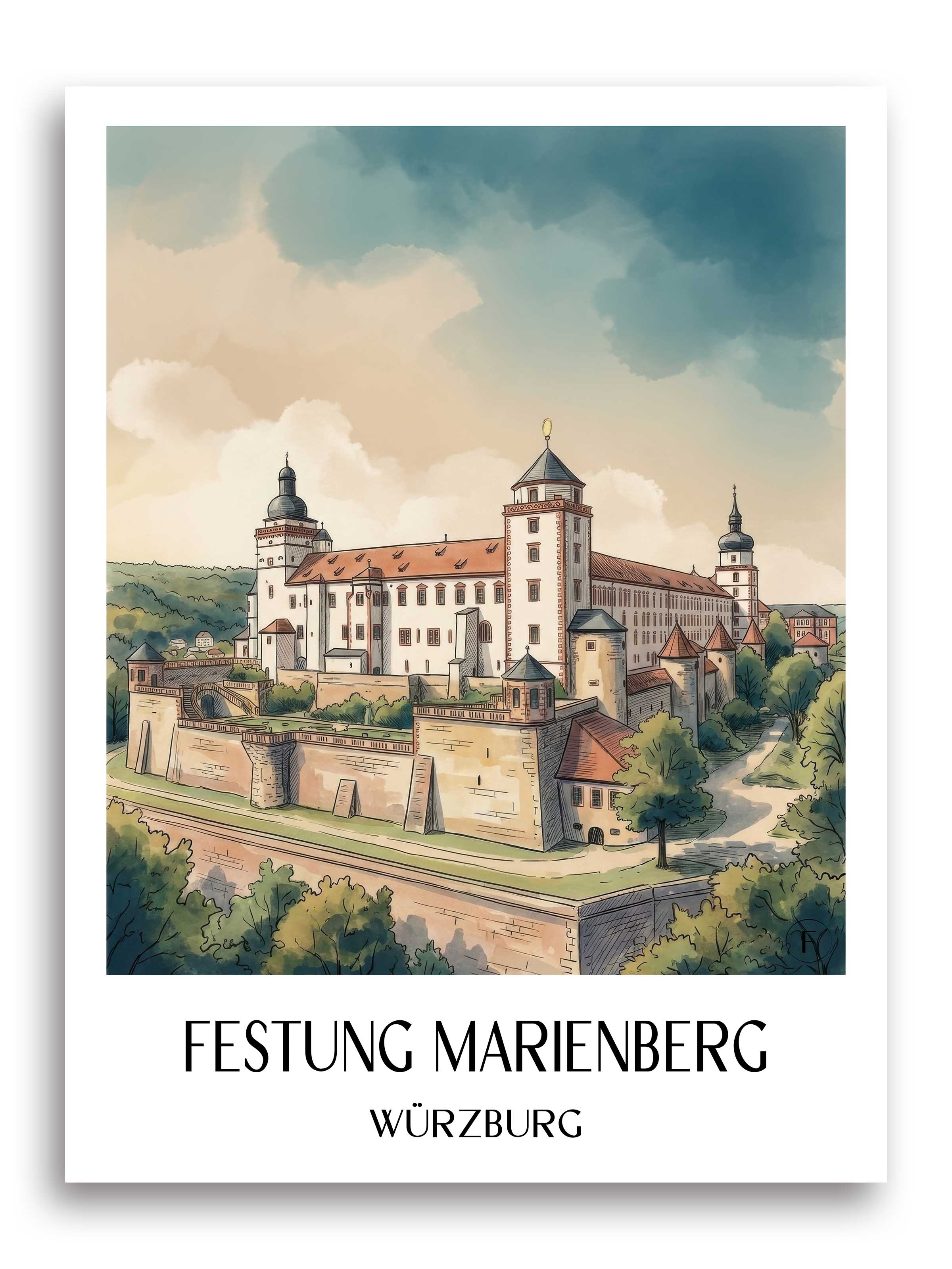festung-marienberg-würzburg-deutschland-poster-aquarell