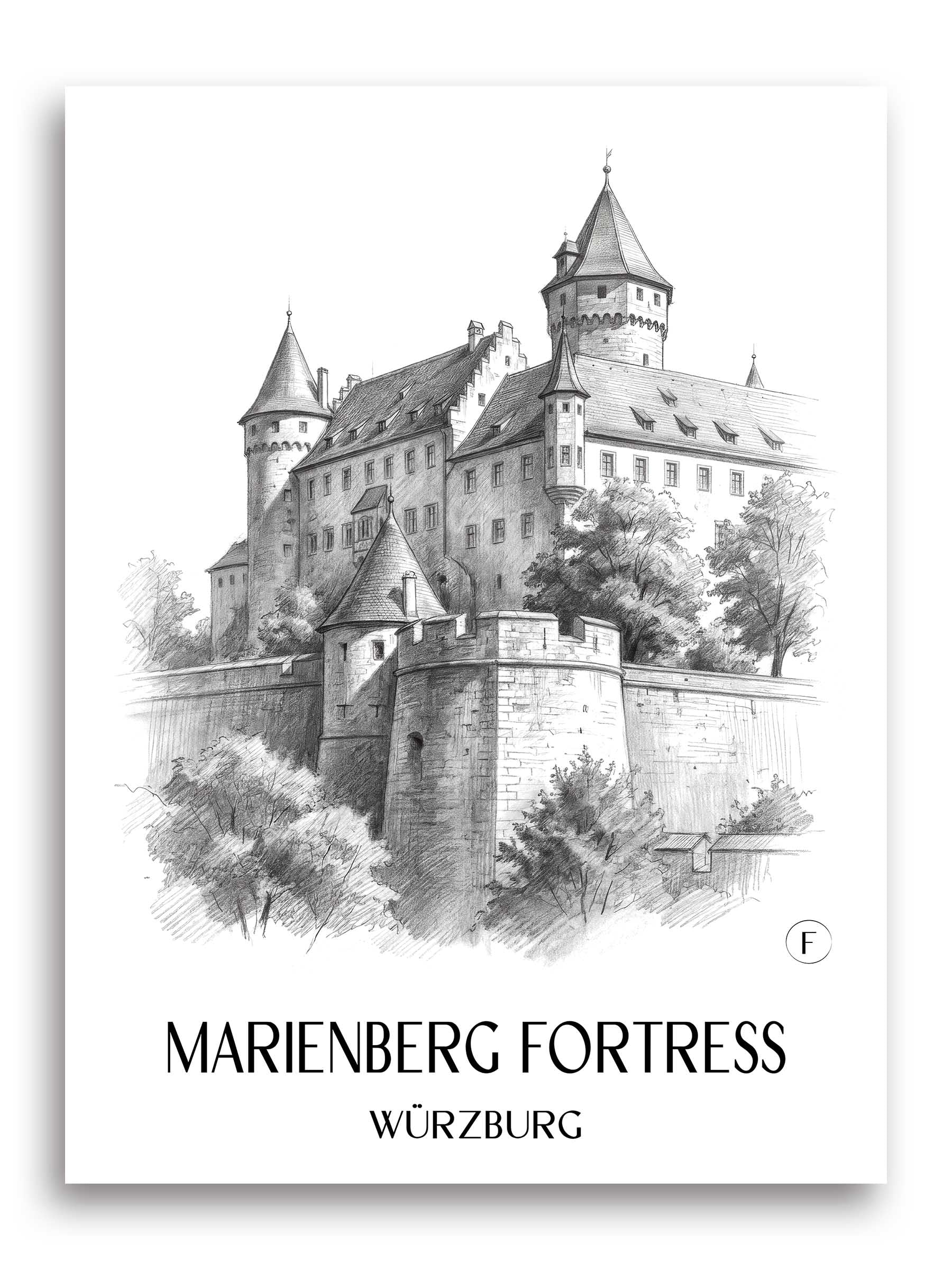 Festung Marienberg Poster - Würzburg - Deutschland Kunstdruck - Zeichnung von A4 bis A1