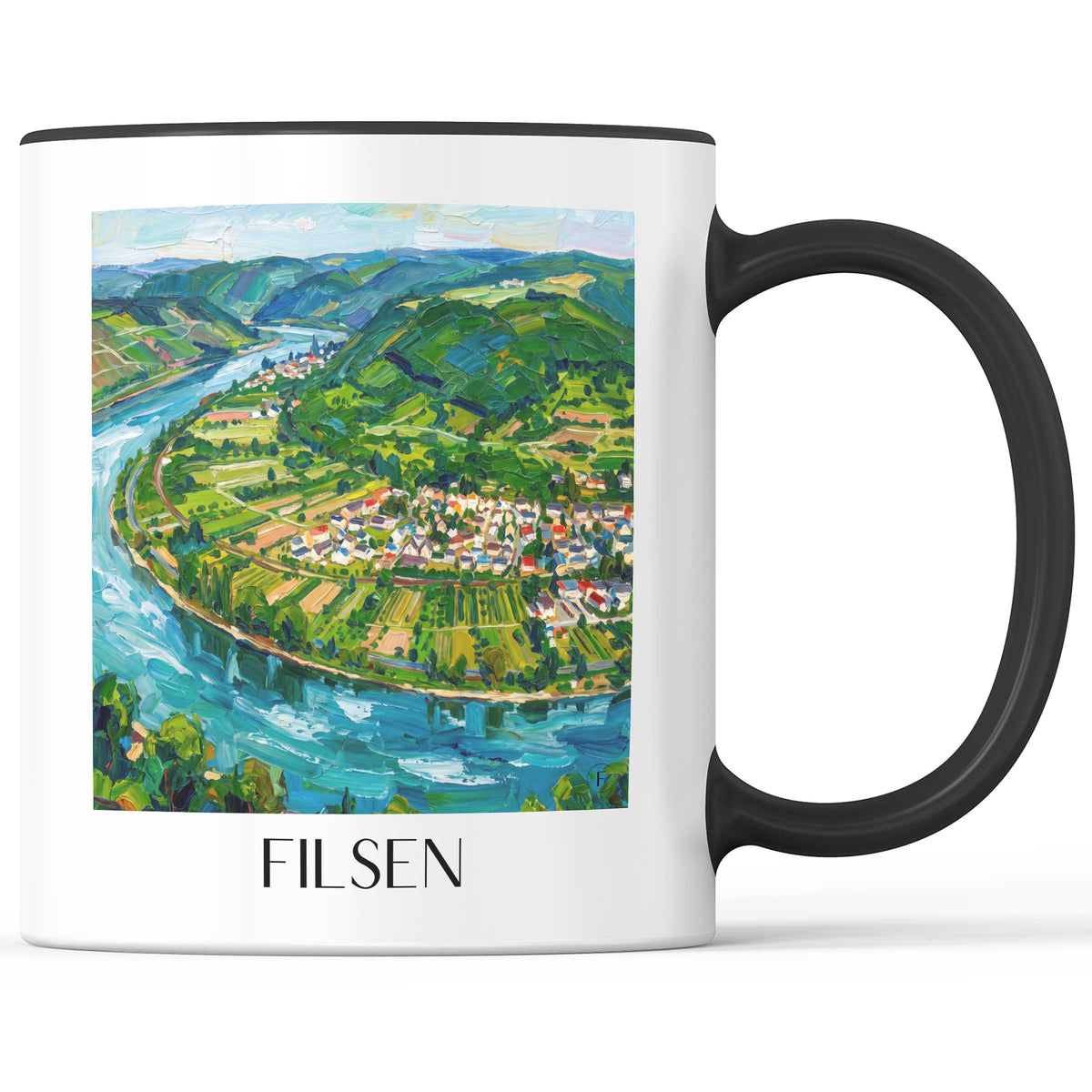 Filsen Kaffeebecher - Mittelrheintal - Deutschland Becher - Kaffeetasse im Ölgemälde Stil
