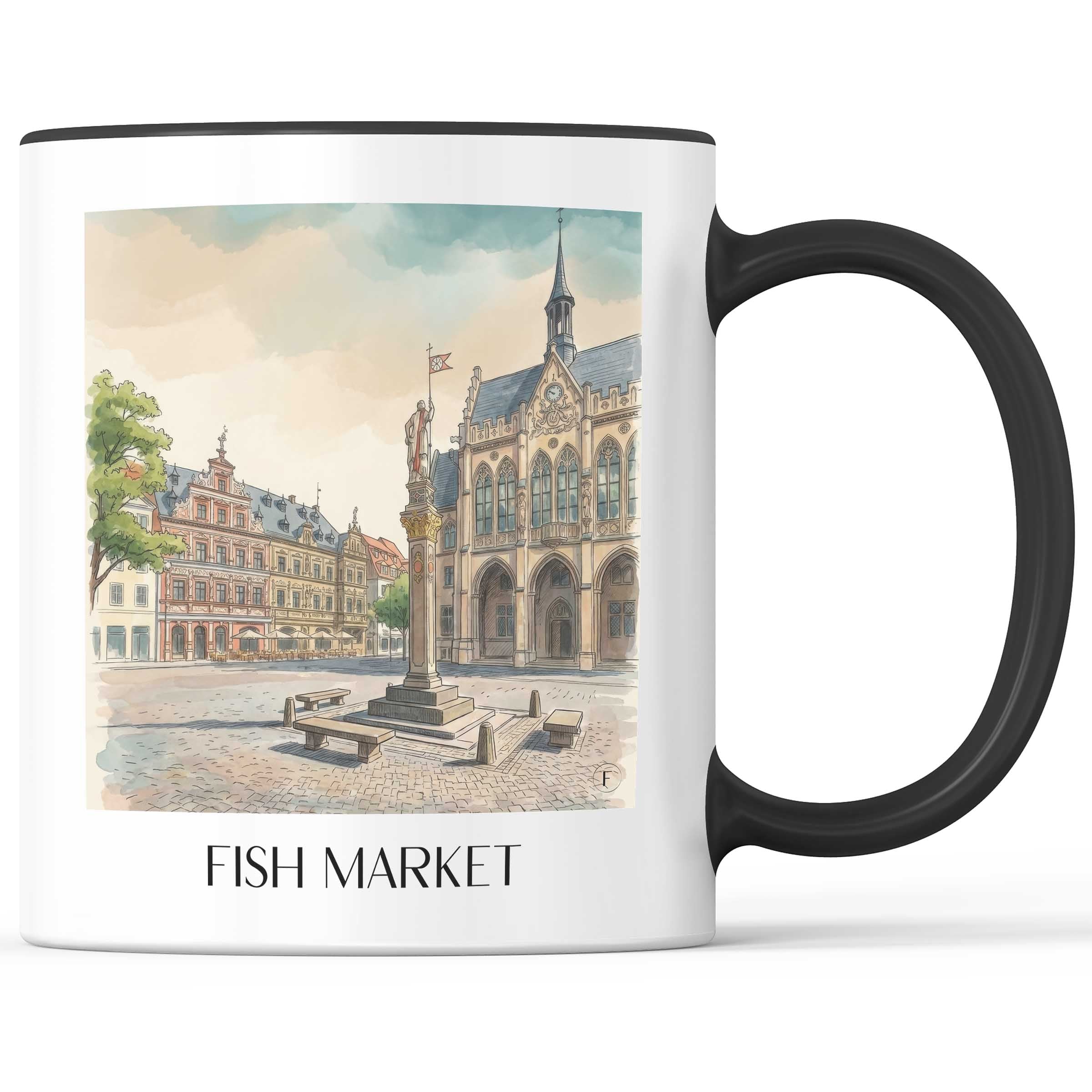 Fischmarkt Kaffeebecher - Erfurt - Deutschland Becher - Kaffeetasse im Aquarell Stil - favplace