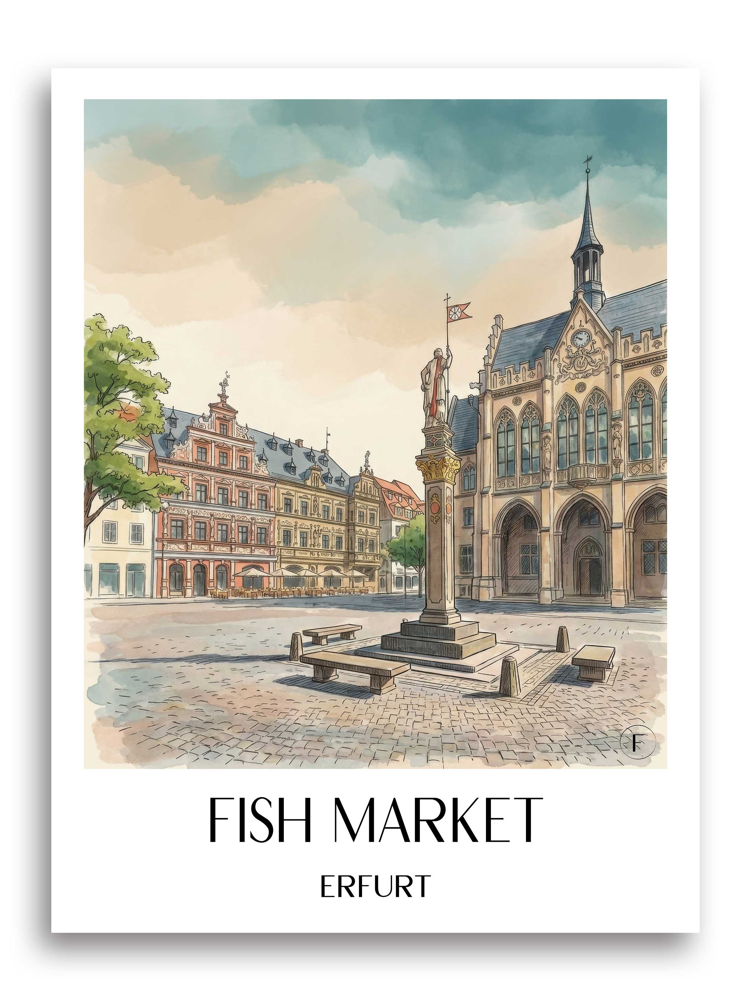 Fischmarkt Poster - Erfurt - Deutschland Kunstdruck - Aquarell von A4 bis A1 - favplace