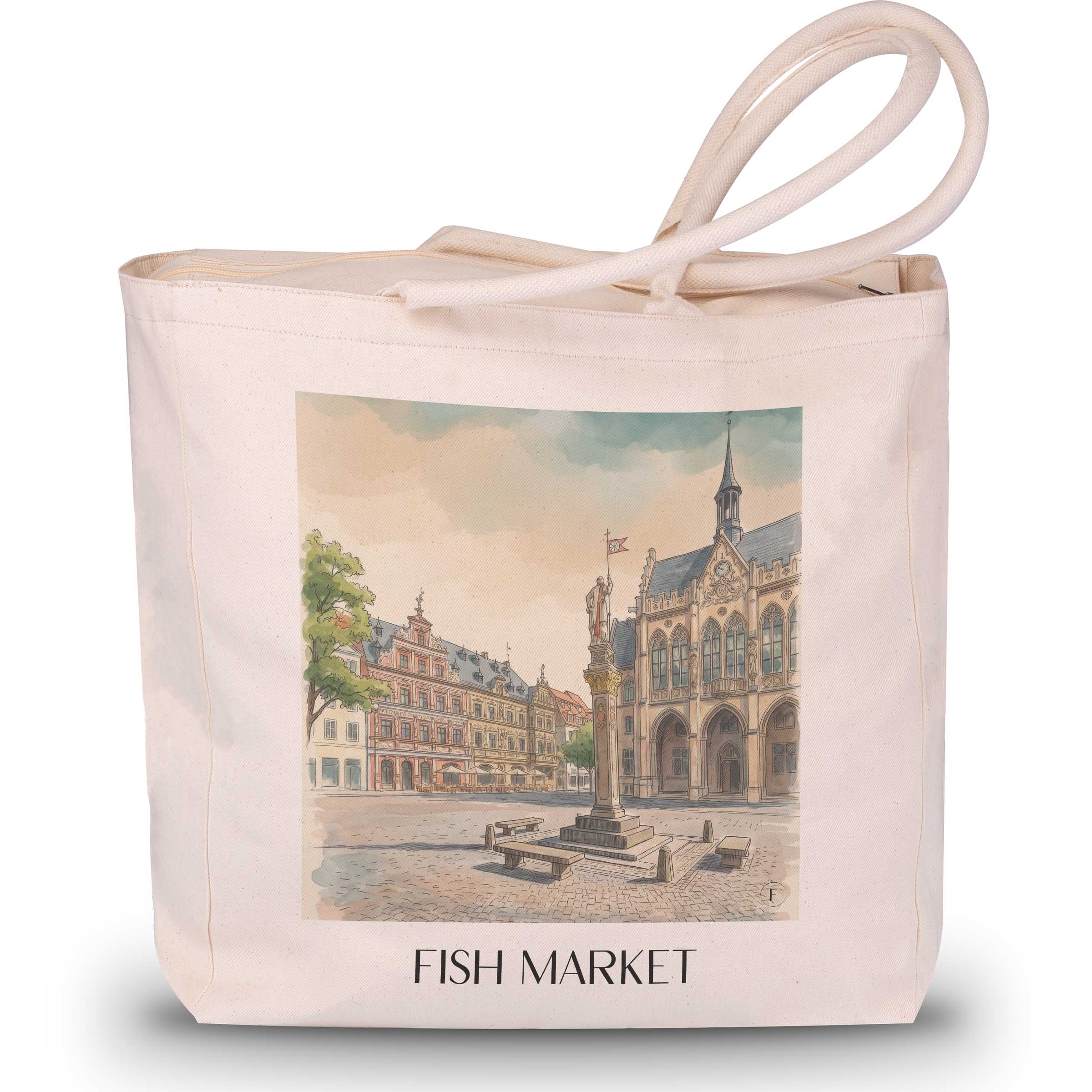 Fischmarkt Shopping Tasche - Erfurt - Deutschland Tote Bag - Einkaufstasche im Aquarell Stil - favplace