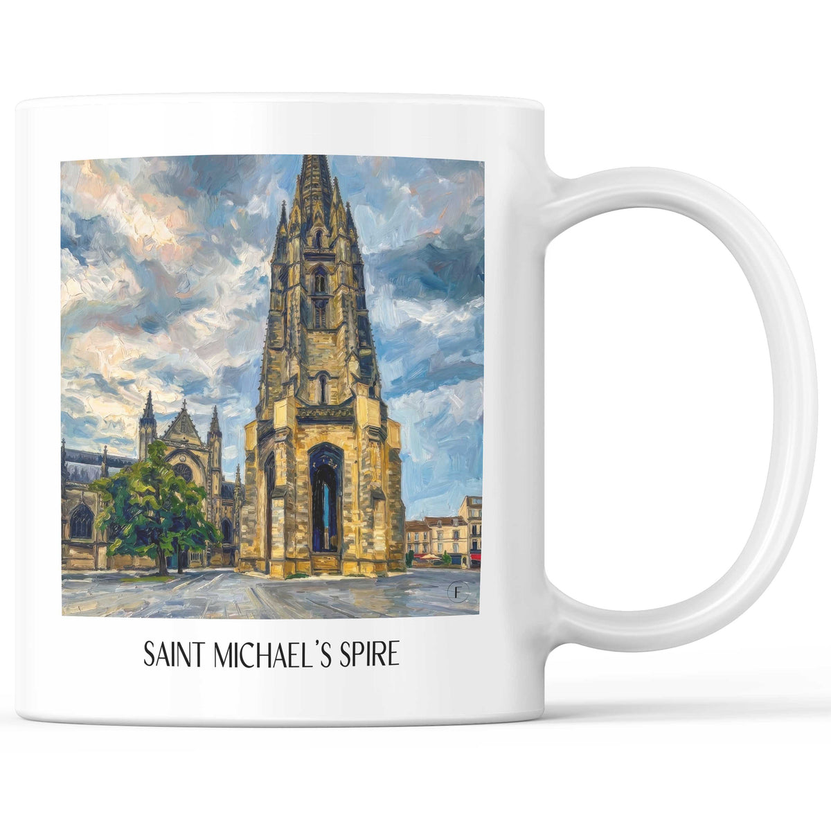 Flèche Saint-Michel Kaffeebecher - Bordeaux - Frankreich Becher - Kaffeetasse im Ölgemälde Stil - favplace
