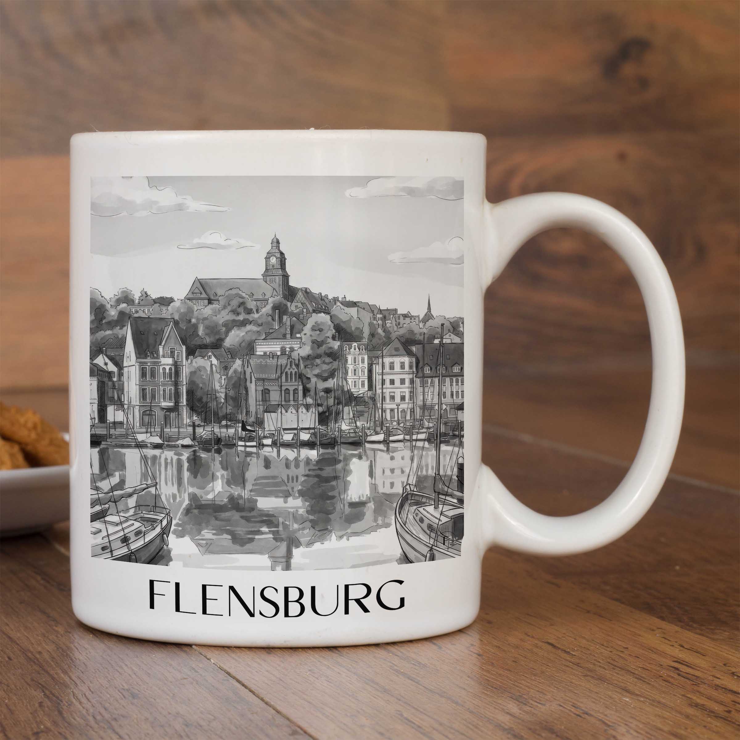 flensburg-schleswig-deutschland-kaffeebecher-aquarell-schwarz-weiss