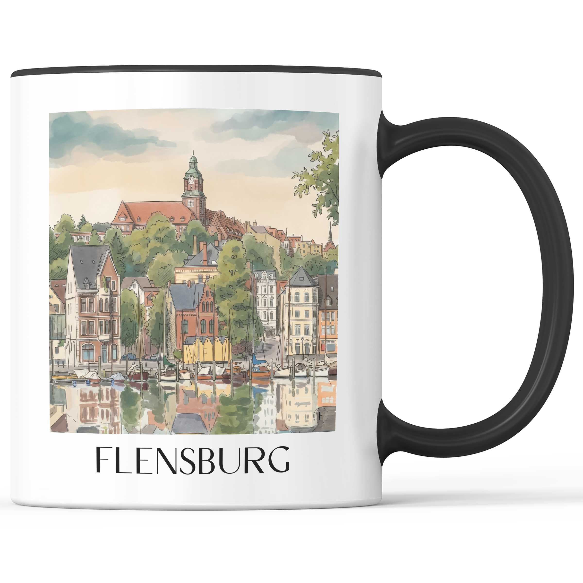 Flensburg Kaffeebecher - Schleswig - Deutschland Becher - Kaffeetasse im Aquarell Stil - favplace