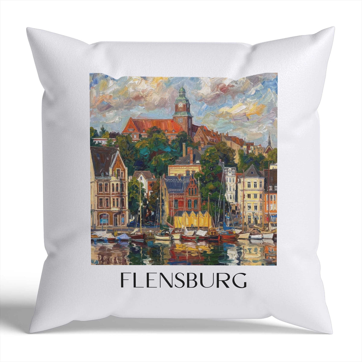 Flensburg Kissenhülle - Zierkissen Bezug - Schleswig - Deutschland Kissen bzw. Kissenbezug im Ölgemälde Stil - favplace