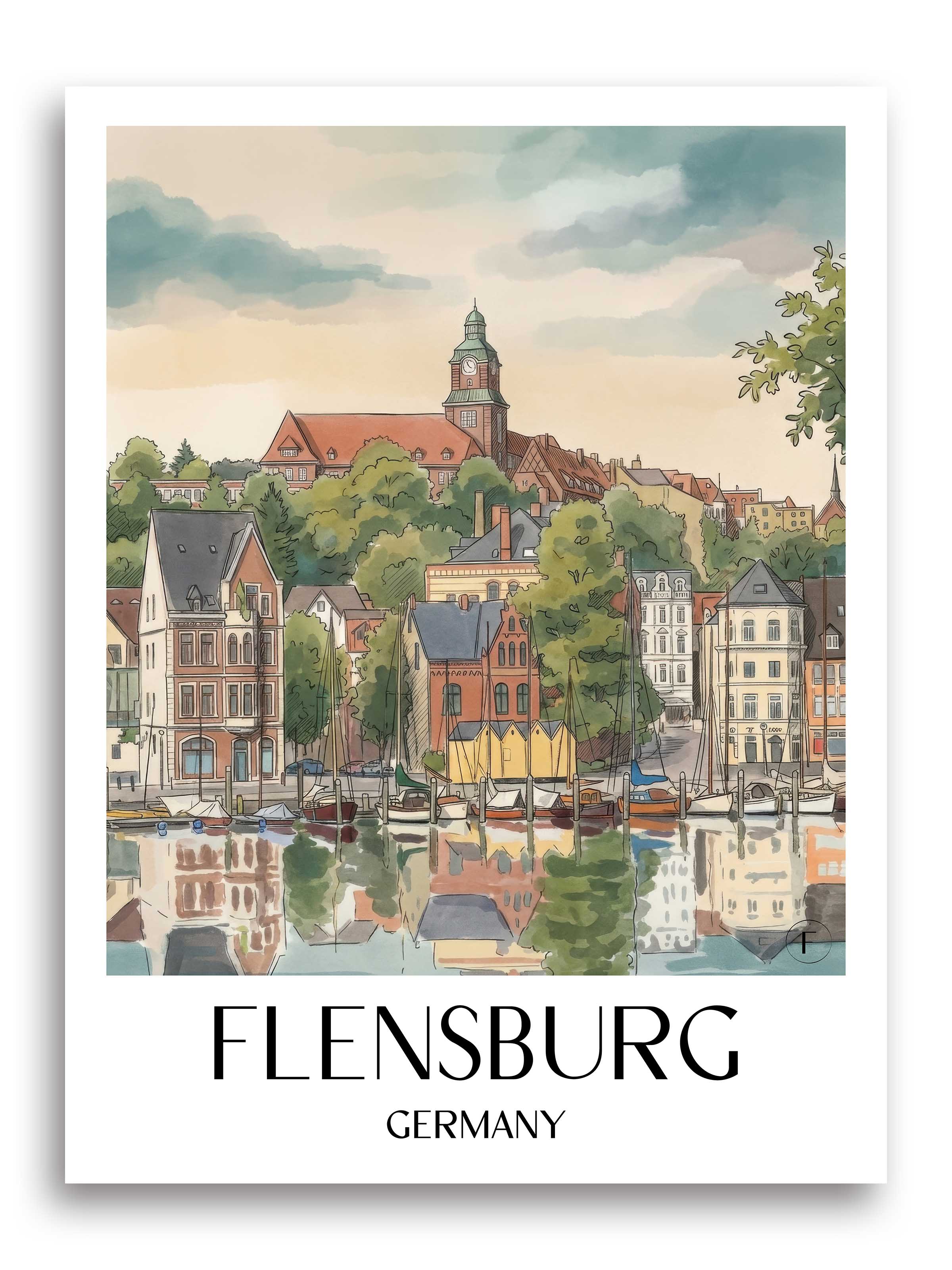 Flensburg Poster - Schleswig - Deutschland Kunstdruck - Aquarell von A4 bis A1 - favplace