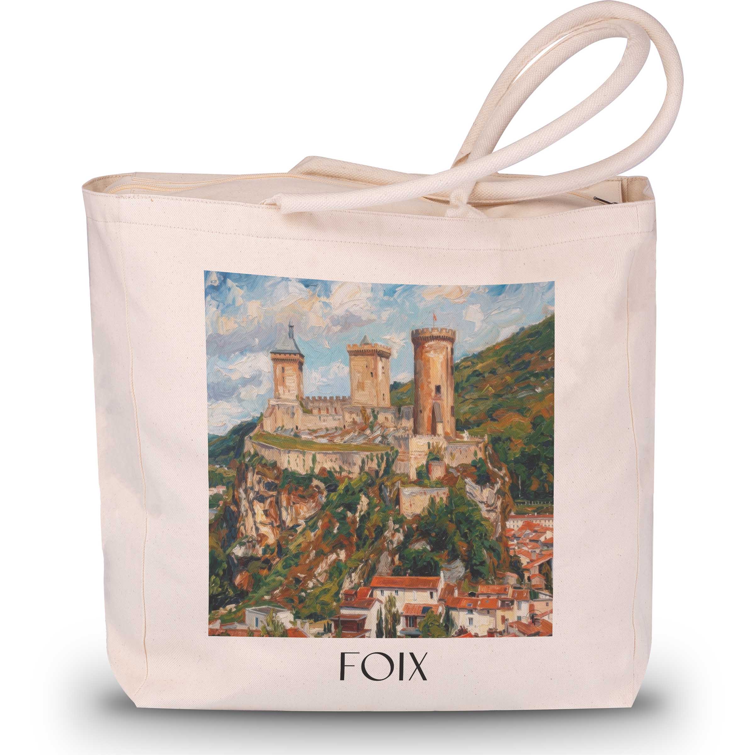 Foix Shopping Tasche - Okzitanien - Frankreich Tote Bag - Einkaufstasche im Ölgemälde Stil - favplace