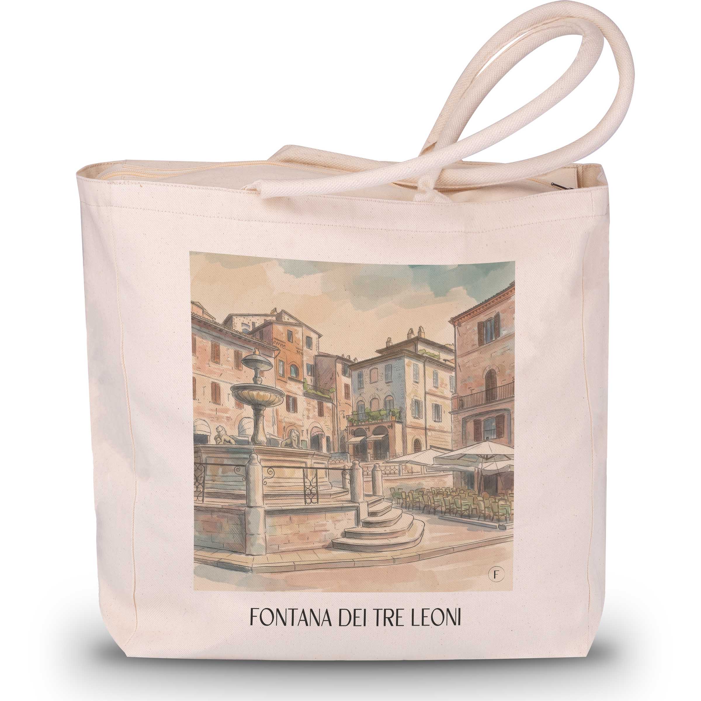 Fontana dei Tre Leoni Shopping Tasche - Assisi - Italien Tote Bag - Einkaufstasche im Aquarell Stil - favplace