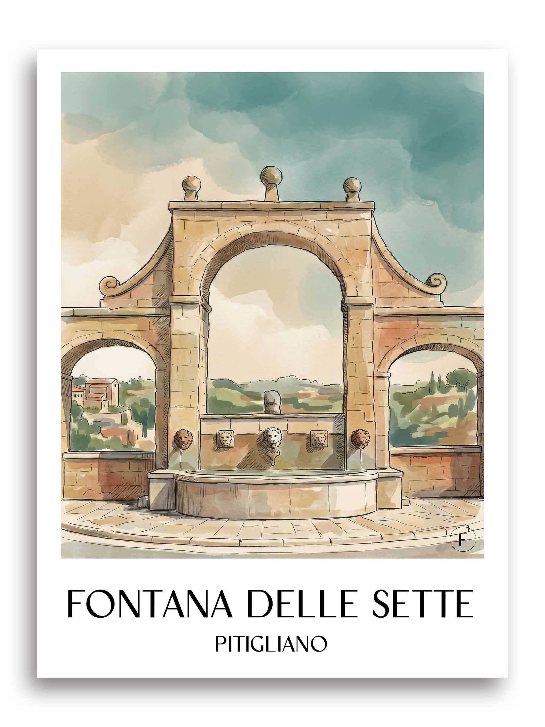 fontana-delle-sette-pitigliano-italien-poster-aquarell