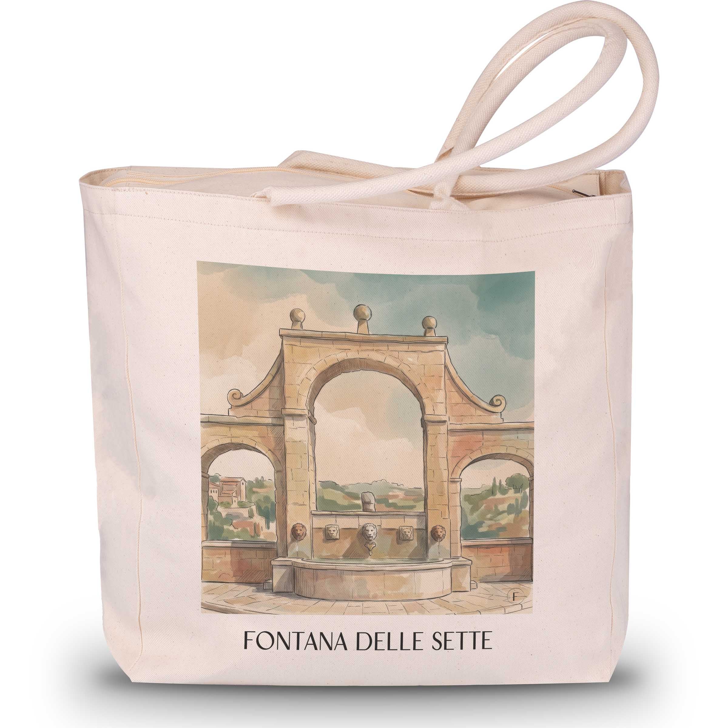 fontana-delle-sette-pitigliano-italien-einkaufstasche-aquarell