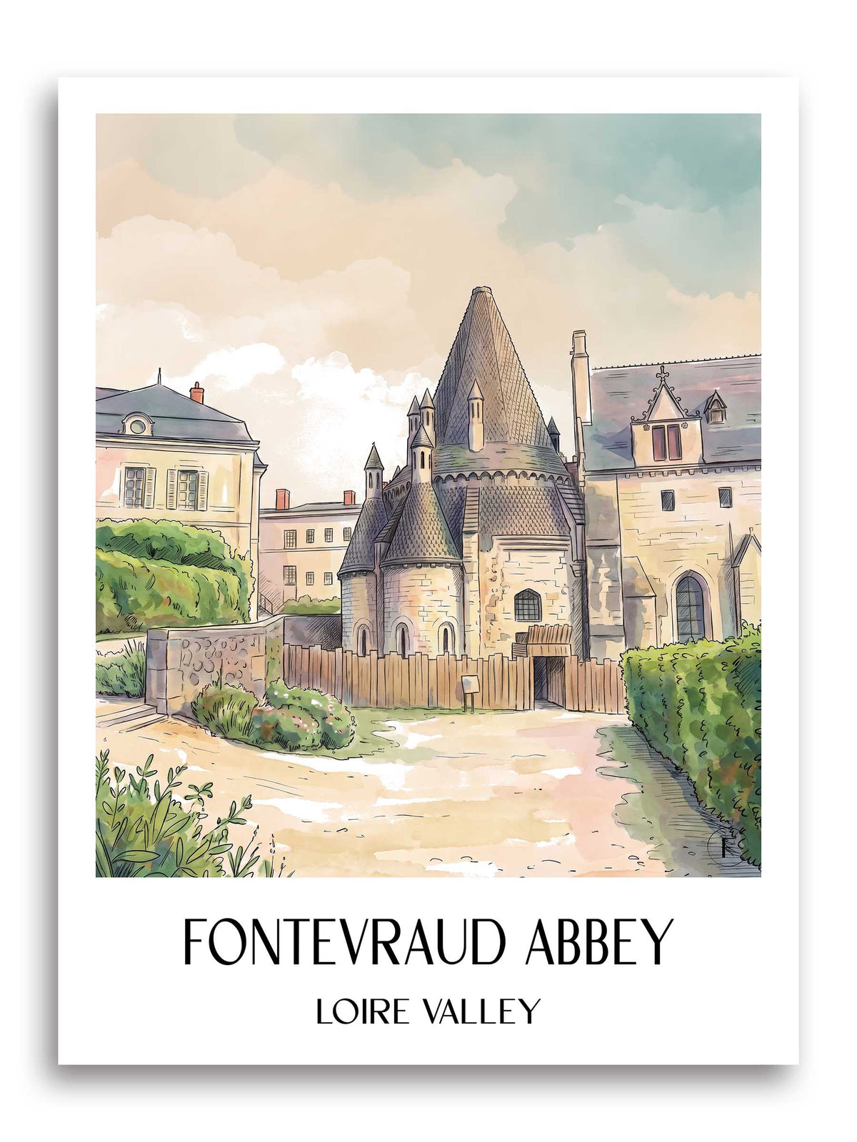 Fontevraud-l'Abbaye Poster - Val de Loire - Frankreich Kunstdruck - Aquarell von A4 bis A1 - favplace