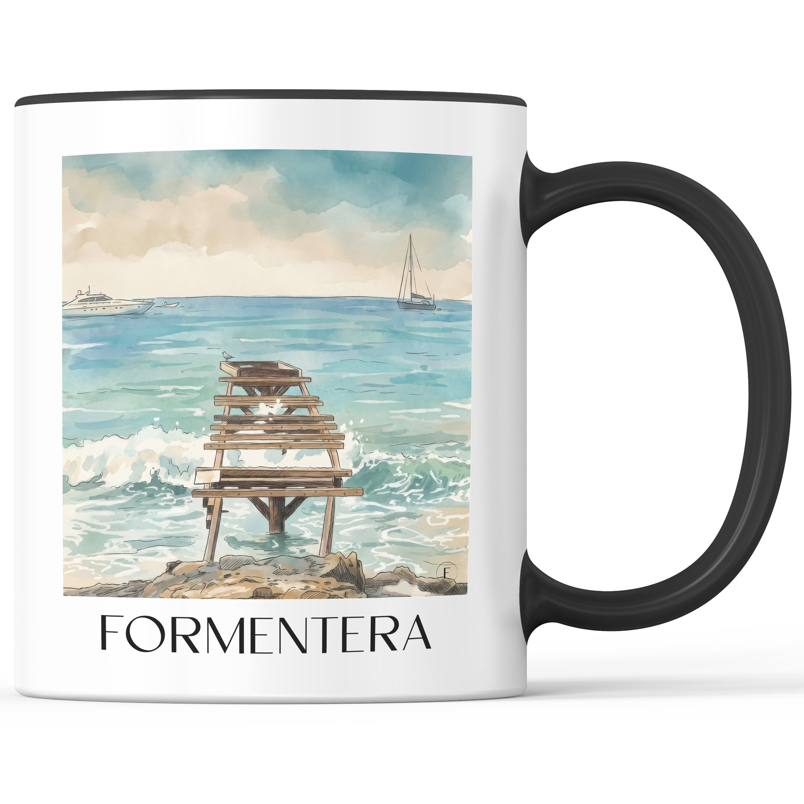 Formentera Kaffeebecher - Spanien - Spanien Becher - Kaffeetasse im Aquarell Stil - favplace