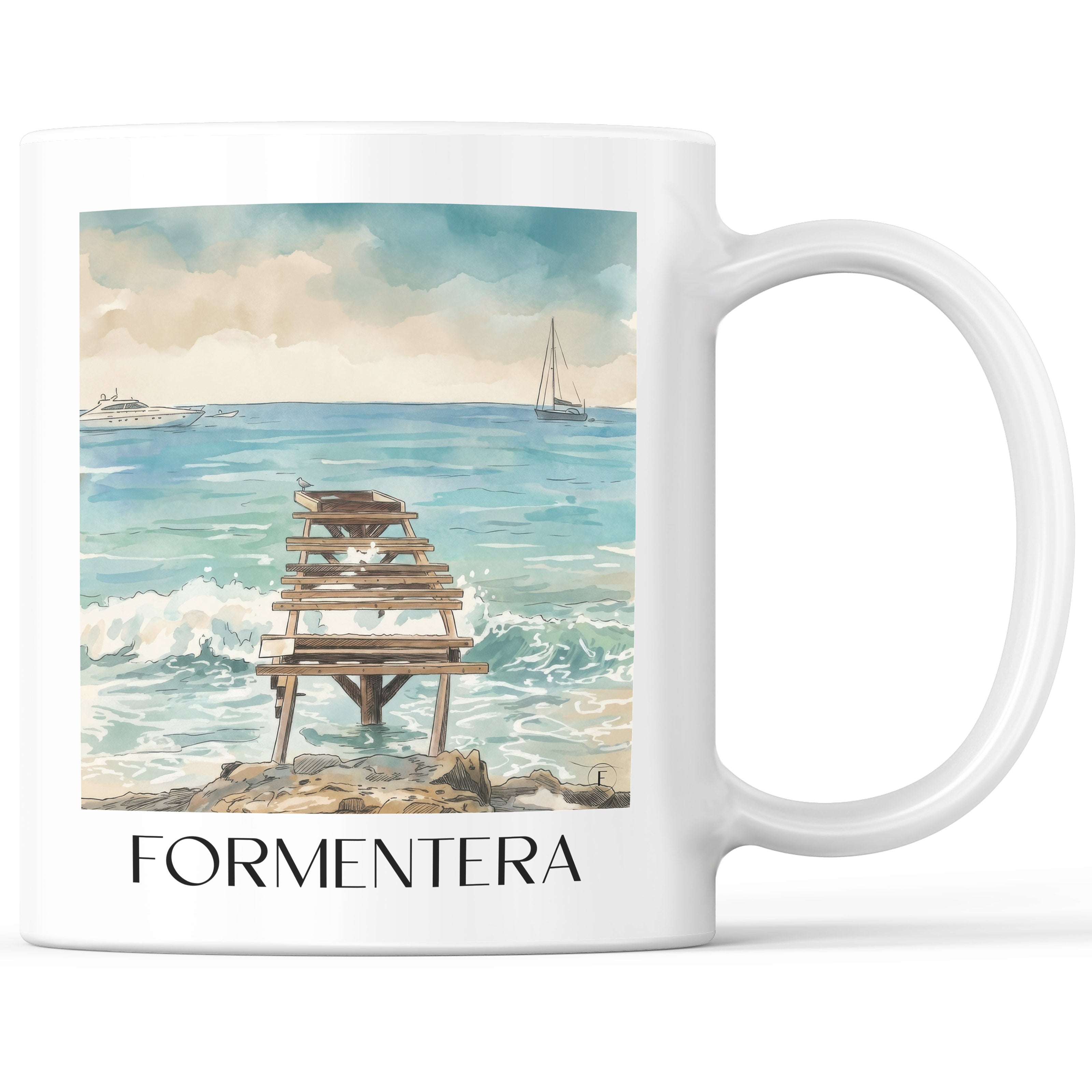 Formentera Kaffeebecher - Spanien - Spanien Becher - Kaffeetasse im Aquarell Stil - favplace