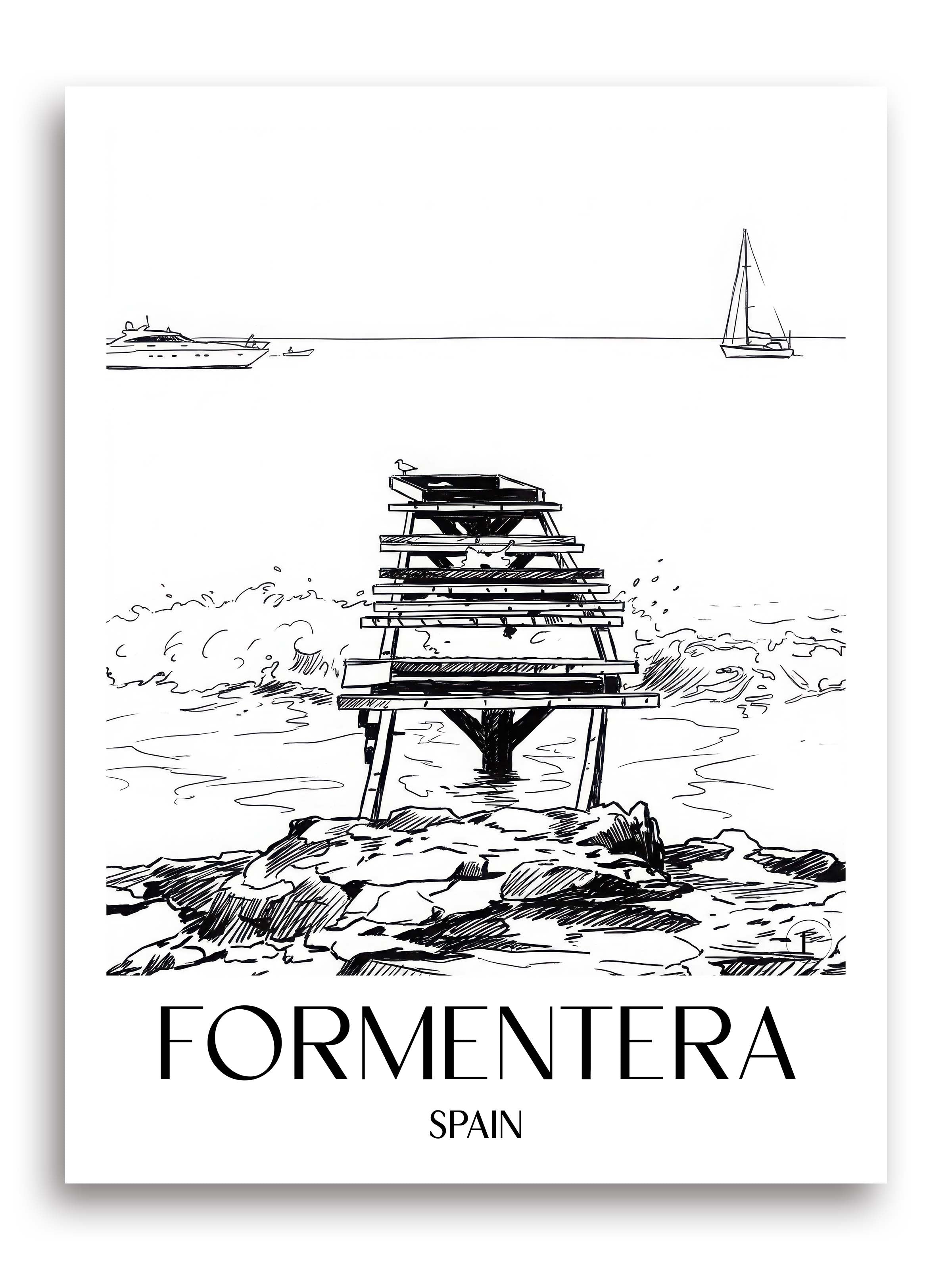 Formentera Poster - Spanien - Spanien und Spanien Kunstdruck - Skizze von A4 bis A1 - favplace