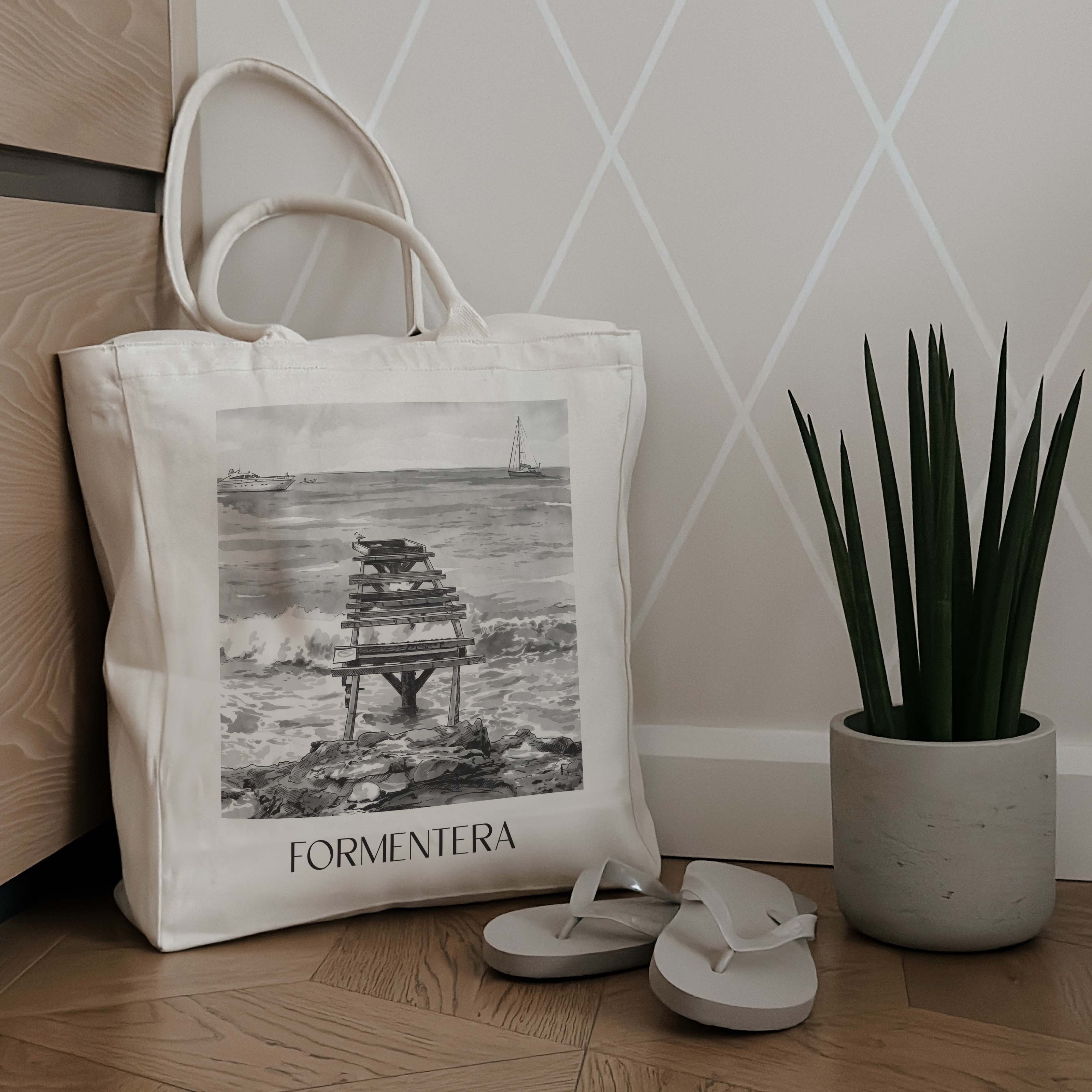 formentera--spanien-spanien-einkaufstasche-aquarell-schwarz-weiss