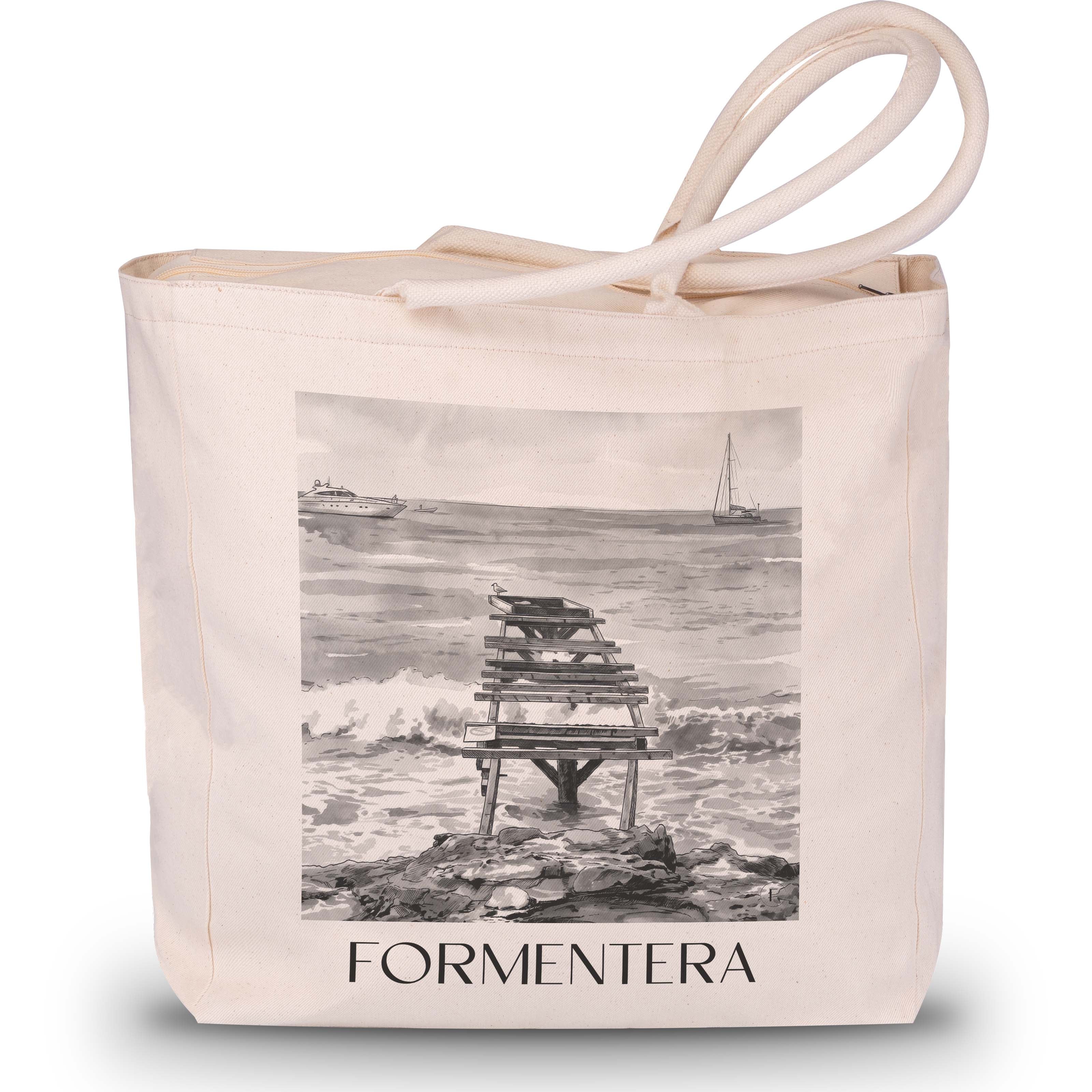 Formentera Shopping Tasche - Spanien - Spanien Tote Bag - Einkaufstasche im Aquarell Schwarz-Weiß Stil - favplace