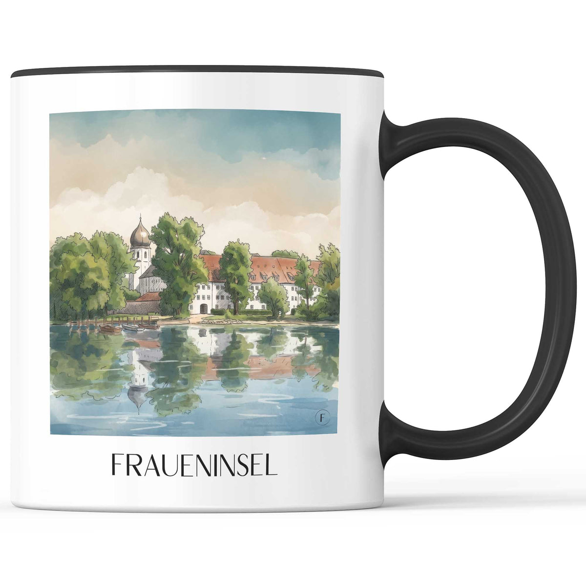 fraueninsel-chiemgau-deutschland-kaffeebecher-aquarell