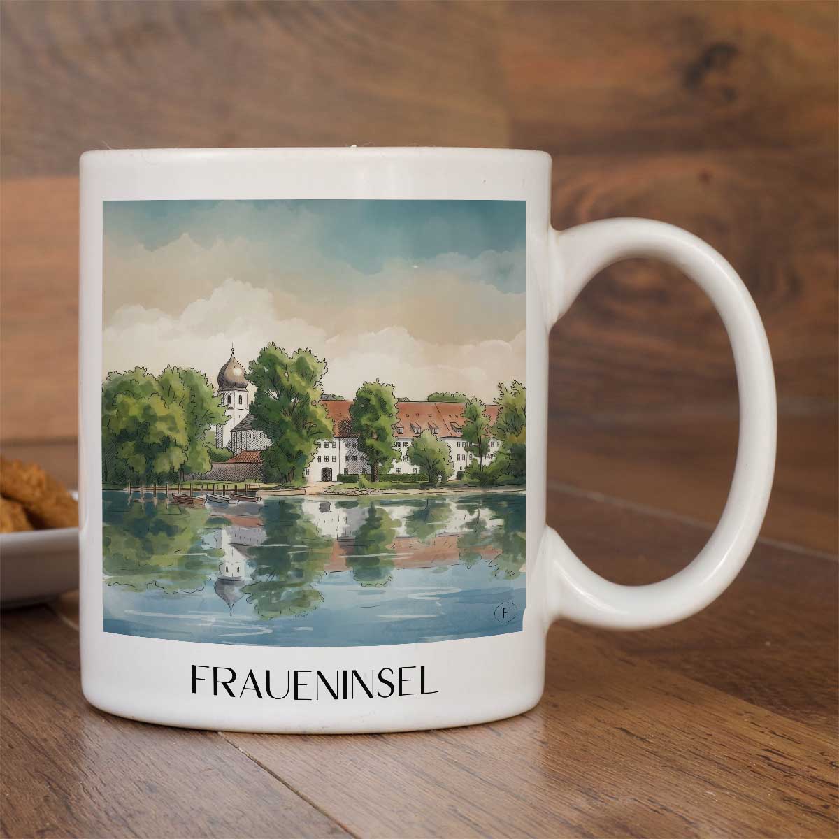 fraueninsel-chiemgau-deutschland-kaffeebecher-aquarell