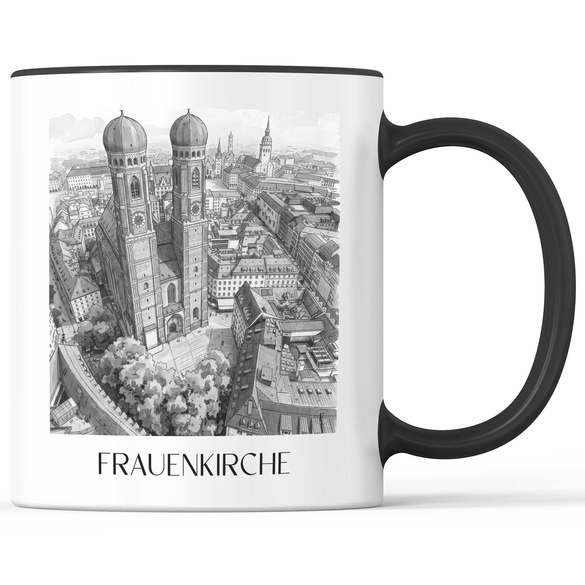 Frauenkirche Kaffeebecher - München - Deutschland Becher - Kaffeetasse im Aquarell Schwarz-Weiß Stil - favplace