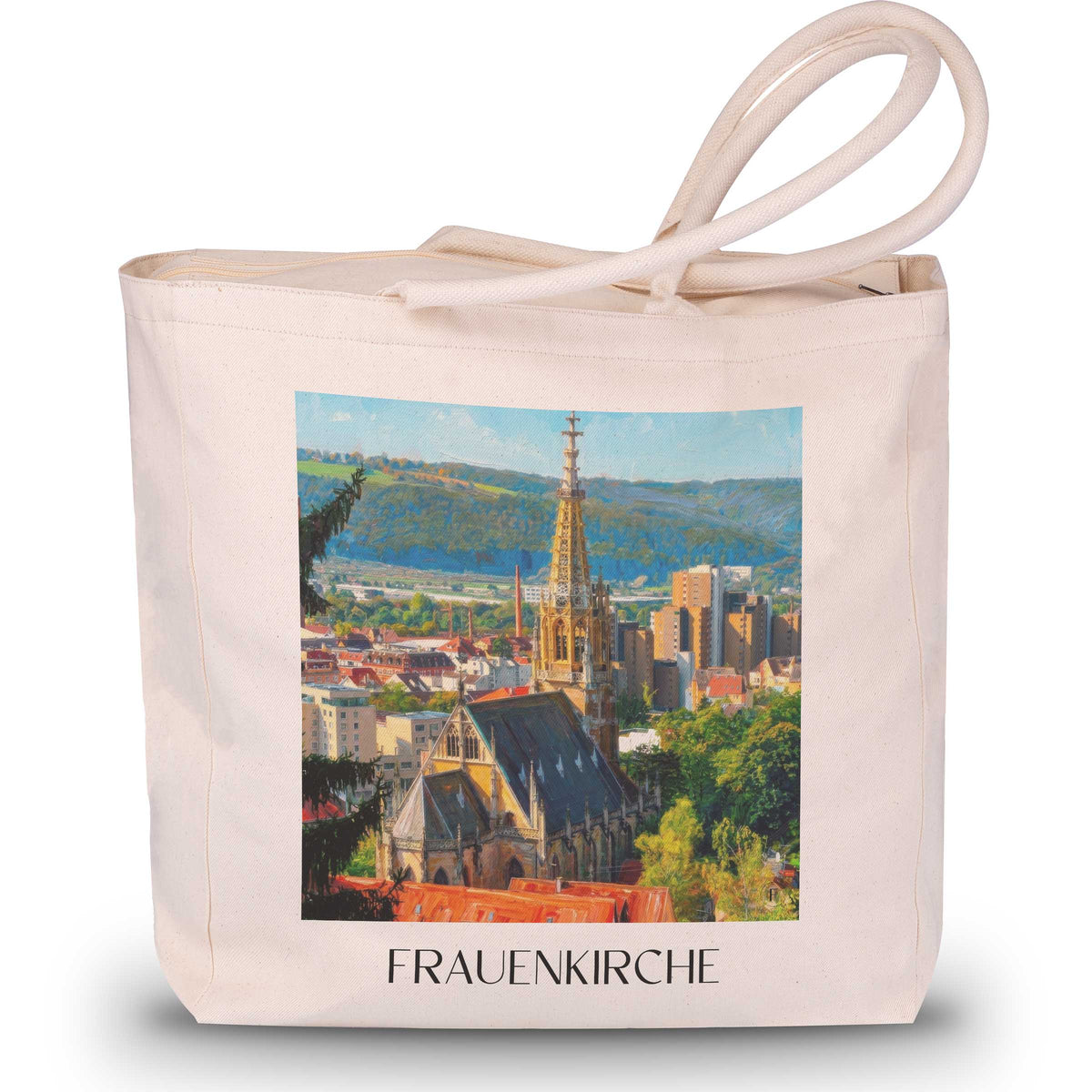 frauenkirche-esslingen-am-neckar-deutschland-einkaufstasche-oil-painting-oelgemaelde