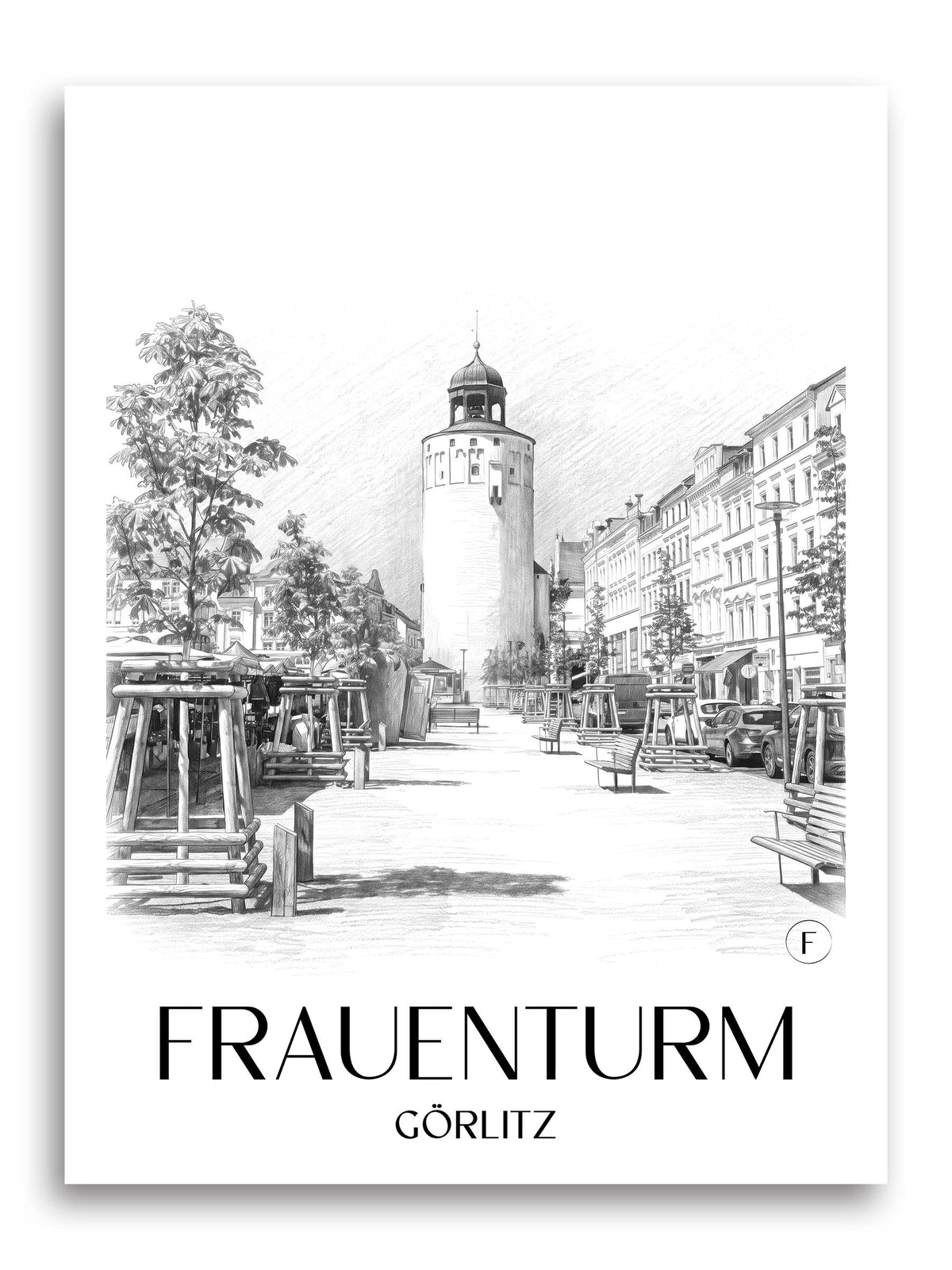 Frauenturm Poster - Görlitz - Deutschland Kunstdruck - Zeichnung von A4 bis A1
