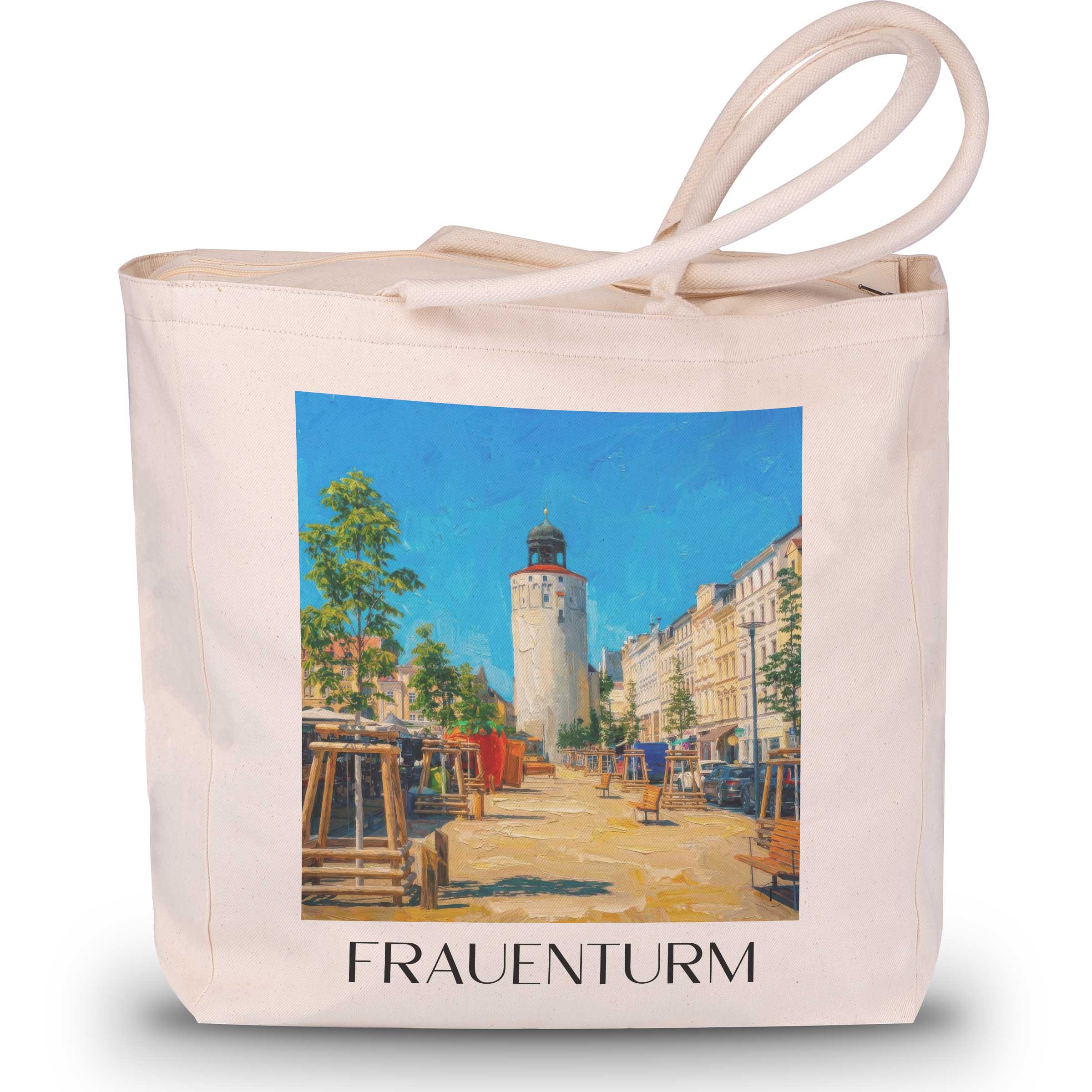 frauenturm-görlitz-deutschland-einkaufstasche-oil-painting-oelgemaelde