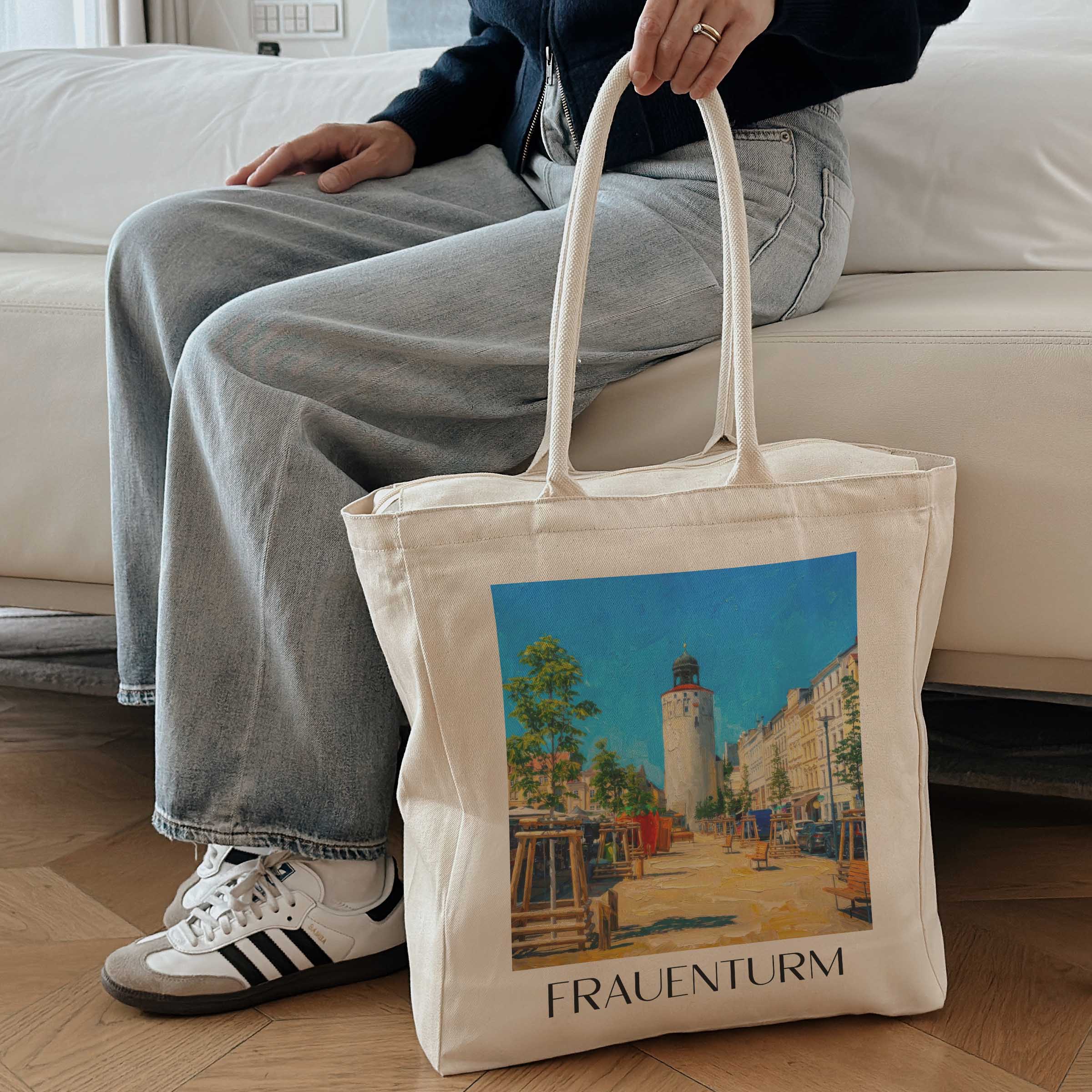 frauenturm-görlitz-deutschland-einkaufstasche-oil-painting-oelgemaelde