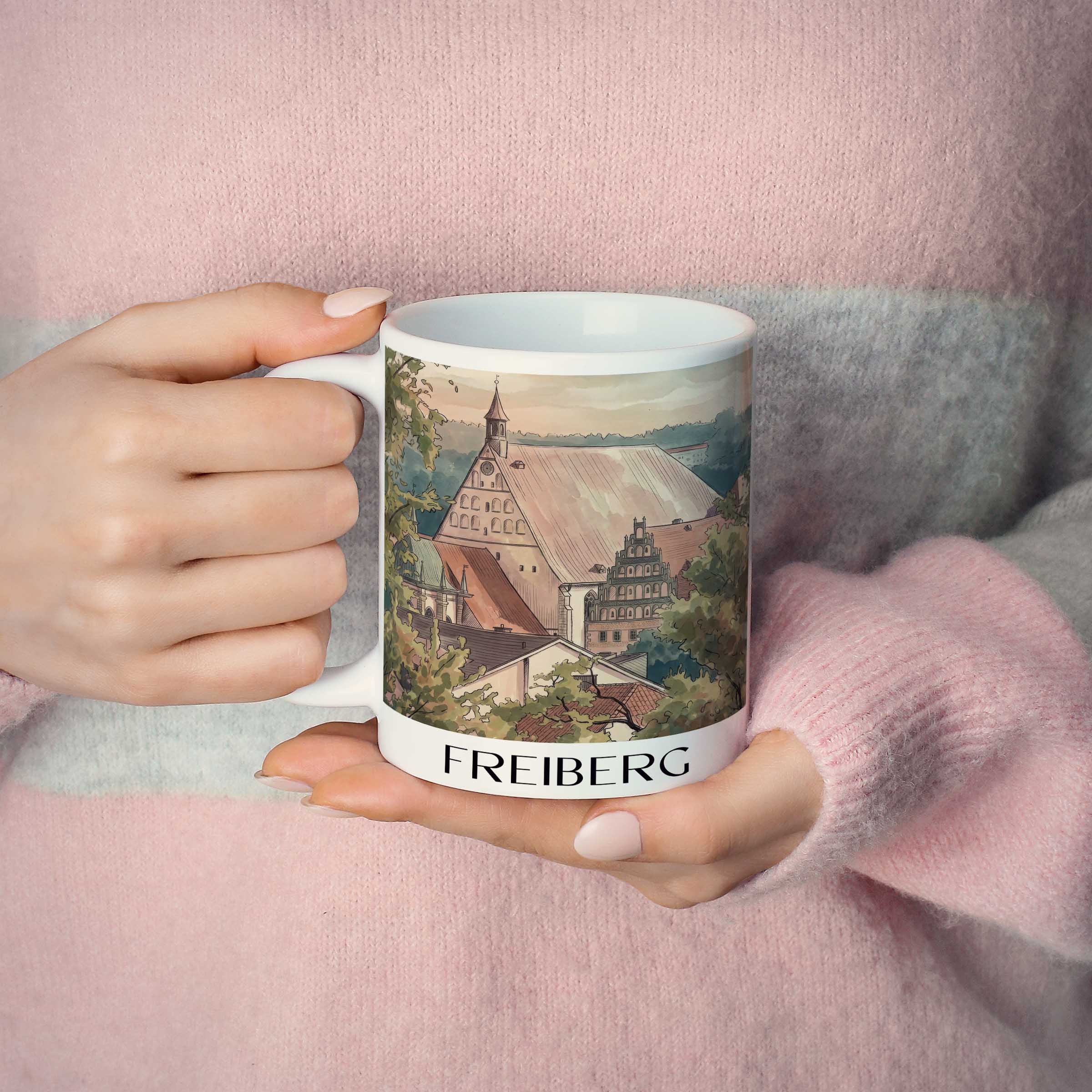 freiberg-erzgebirge-deutschland-kaffeebecher-aquarell